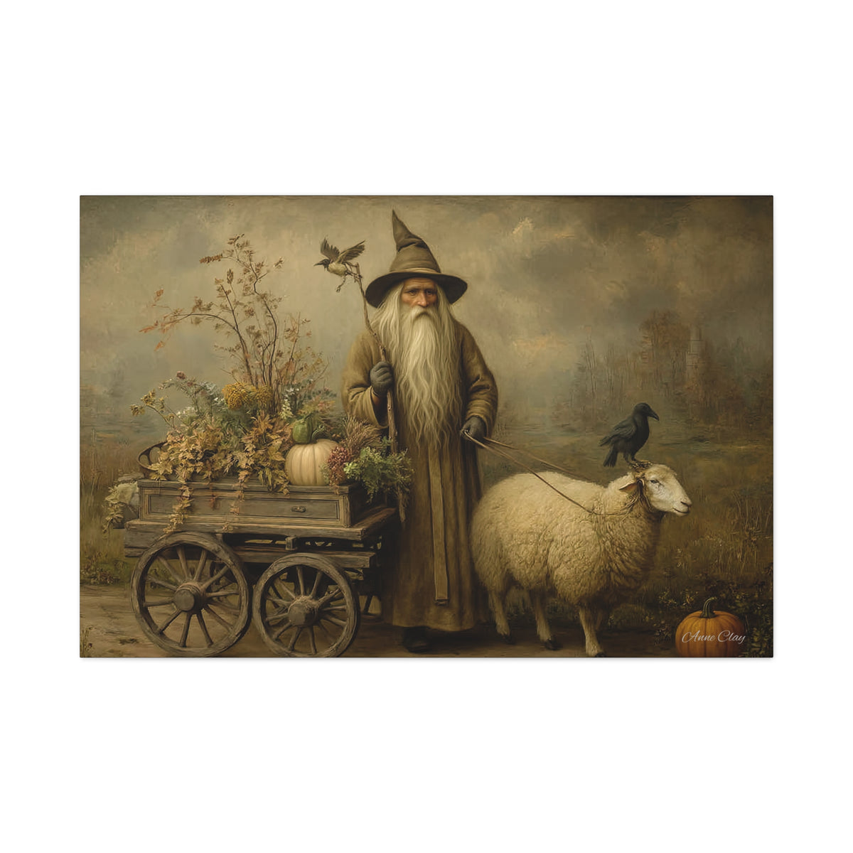 Whimsical Harvest Canvas Art, Autumn Decor, Farmhouse Wall Art, Mythical Wizard Artwork, Halloween & Thanksgiving Decoration