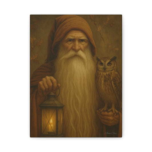Mystical Canvas Wall Art, Nature Decor, Wizard Artwork, Rustic Home Decor, Owl and Lantern Painting