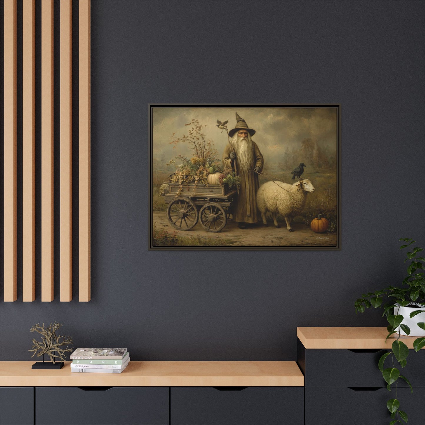Autumn Harvest Canvas Art, Framed Wall Decor, Fall Home Decor, Witch Art for Halloween, Rustic Farmhouse Decoration, Seasonal Wall Hanging