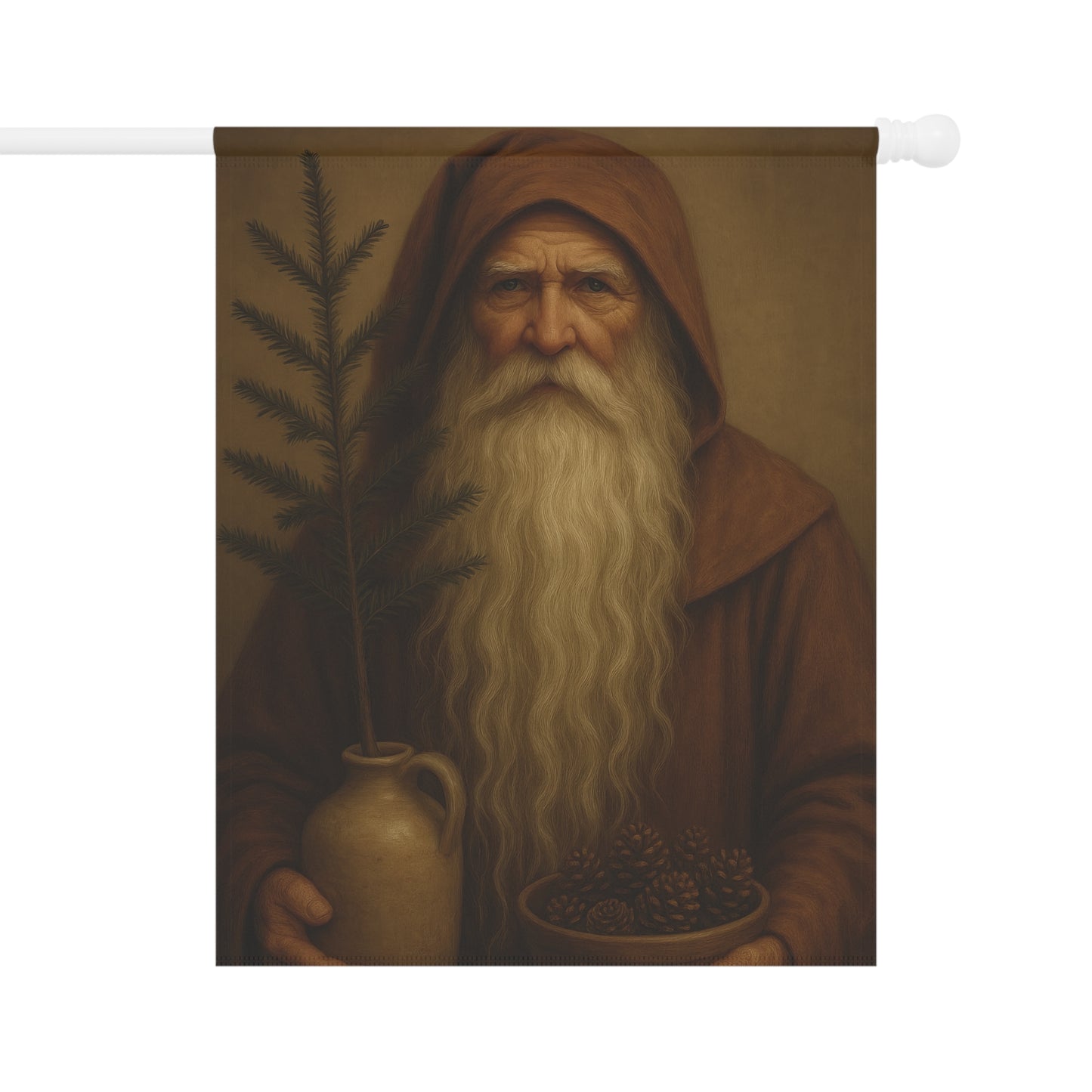 Garden Welcome Banner - Whimsical Nature Decor with Rustic Elderly Figure