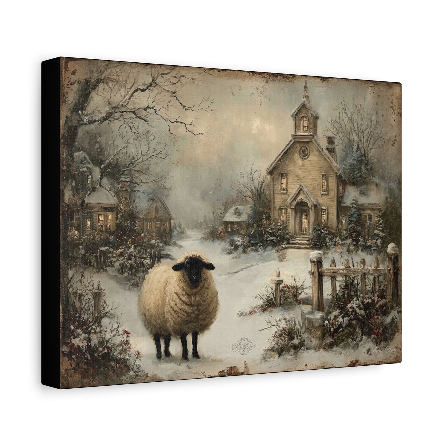 Winter Sheep Canvas Print, Cozy Home Decor, Farmhouse Wall Art, Rustic Living Room Accent, Holiday Gift Idea, Nature Artwork