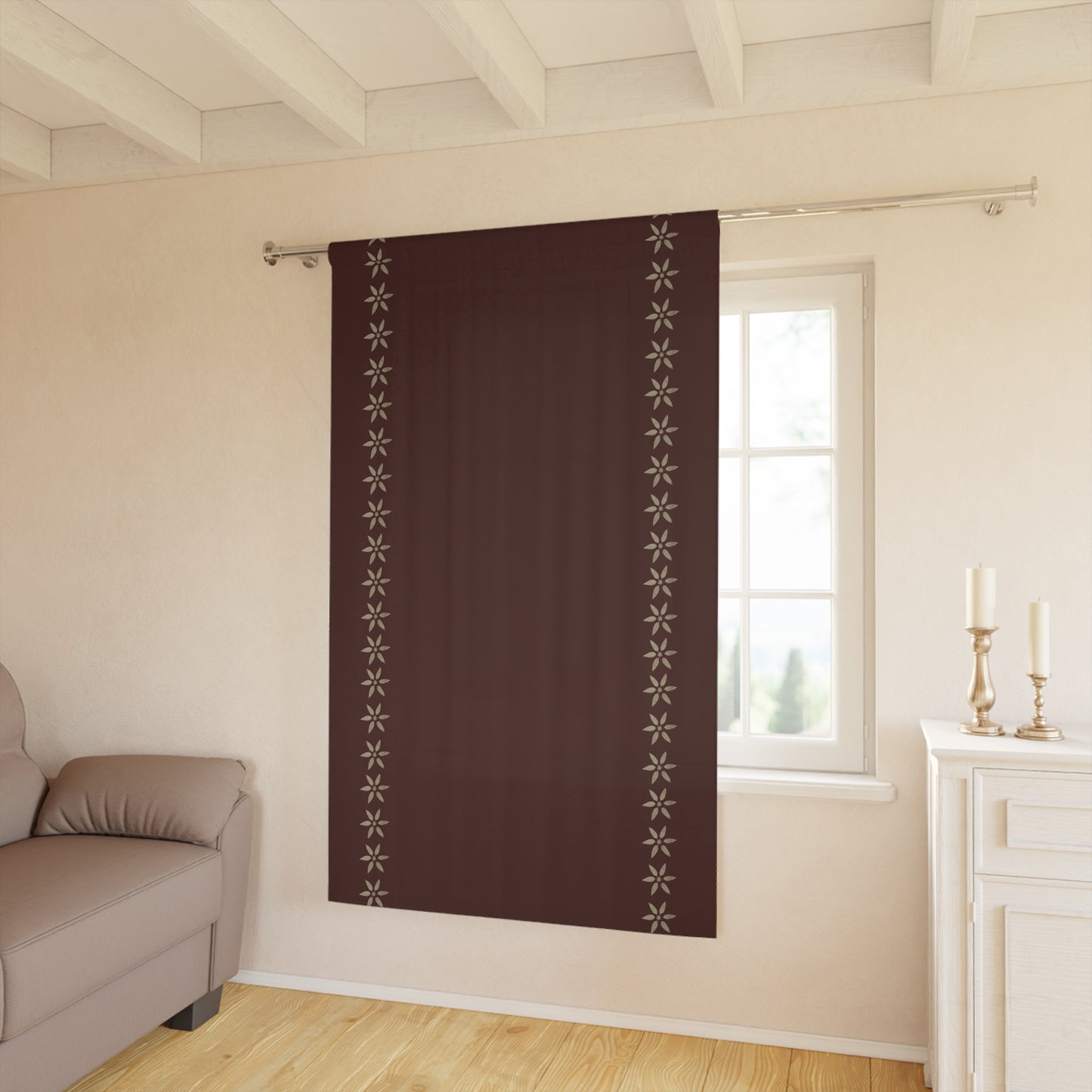 Cream Petals on Maroon Window Curtains (1 Piece)