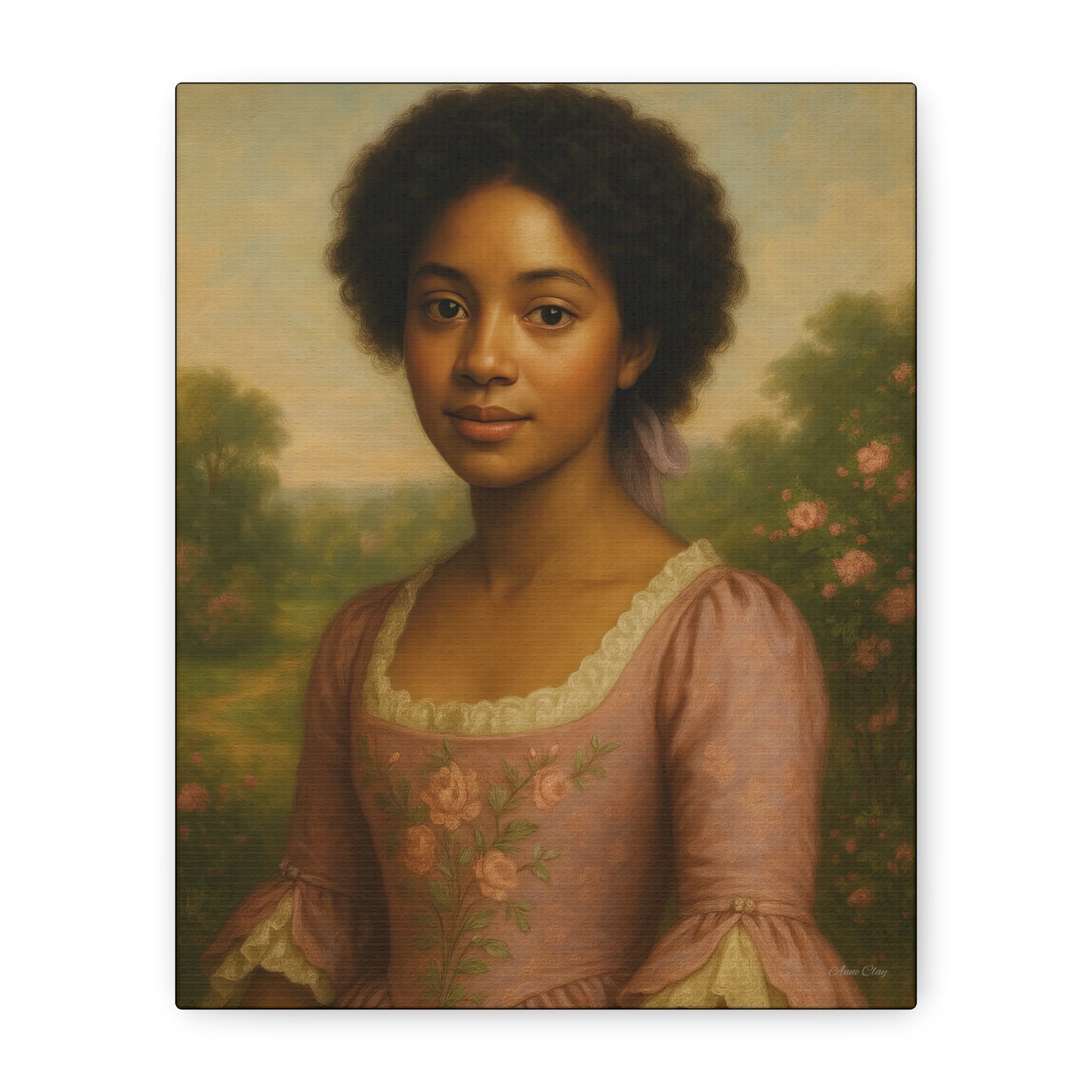 Elegant Portrait Canvas Art for Home Decor, Black Woman Artwork, Floral Wall Art, Vintage Style Painting, Gift for Art Lovers