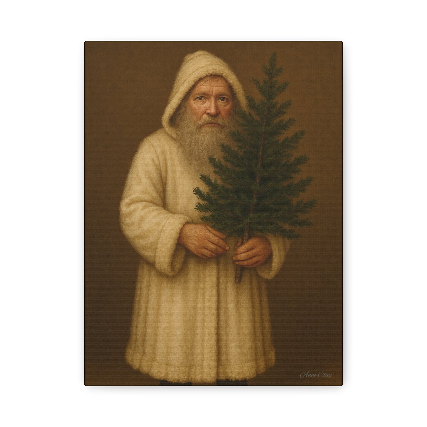Holiday Canvas Art Print - Cozy Santa with Christmas Tree