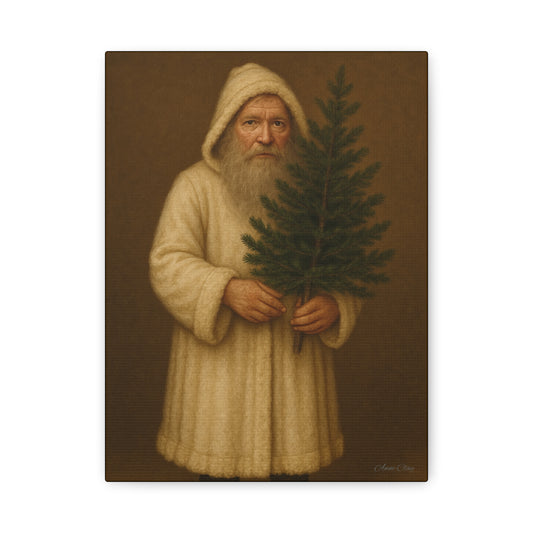 Holiday Canvas Art Print - Cozy Santa with Christmas Tree