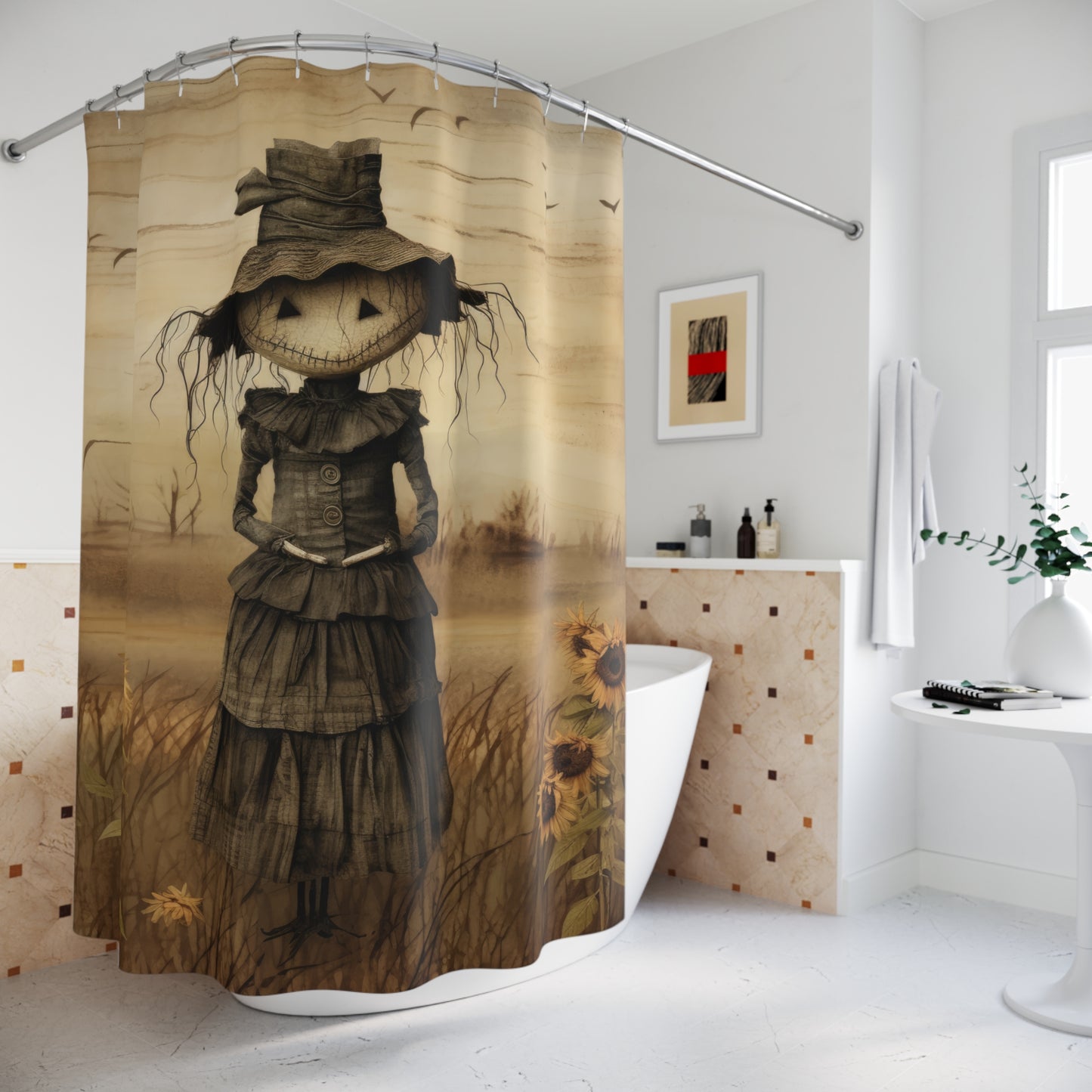 Scarecrow Shower Curtains, Whimsical Home Decor, Fall Bathroom Decor, Scary Chic Aesthetic, Farmhouse Style Accessories