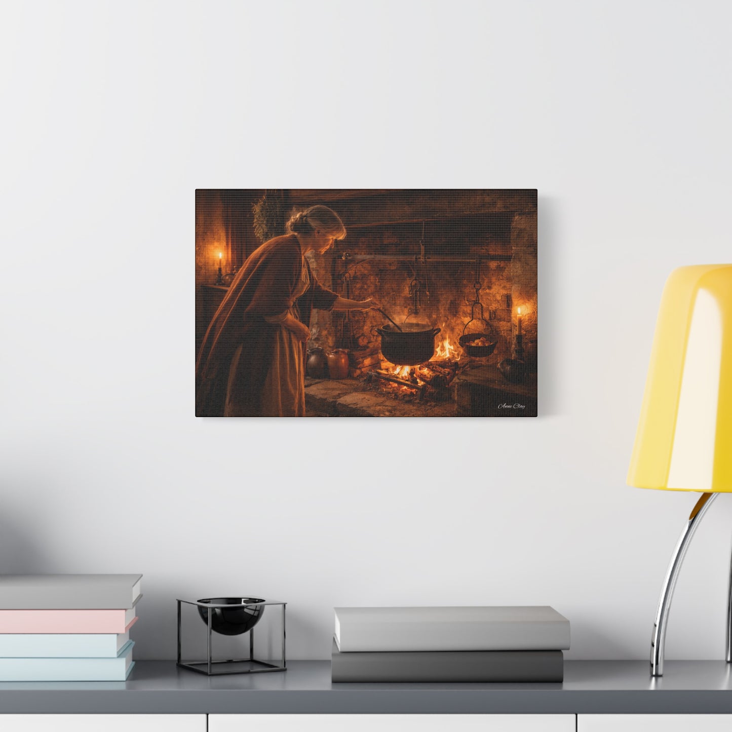 Domestic Colonial Woman at Hearth Matte Canvas