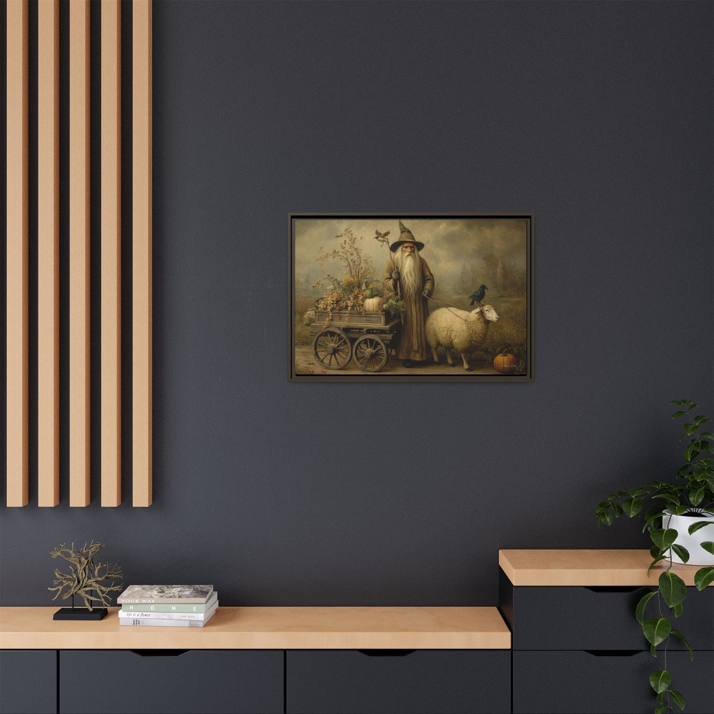 Autumn Harvest Canvas Art, Framed Wall Decor, Fall Home Decor, Witch Art for Halloween, Rustic Farmhouse Decoration, Seasonal Wall Hanging
