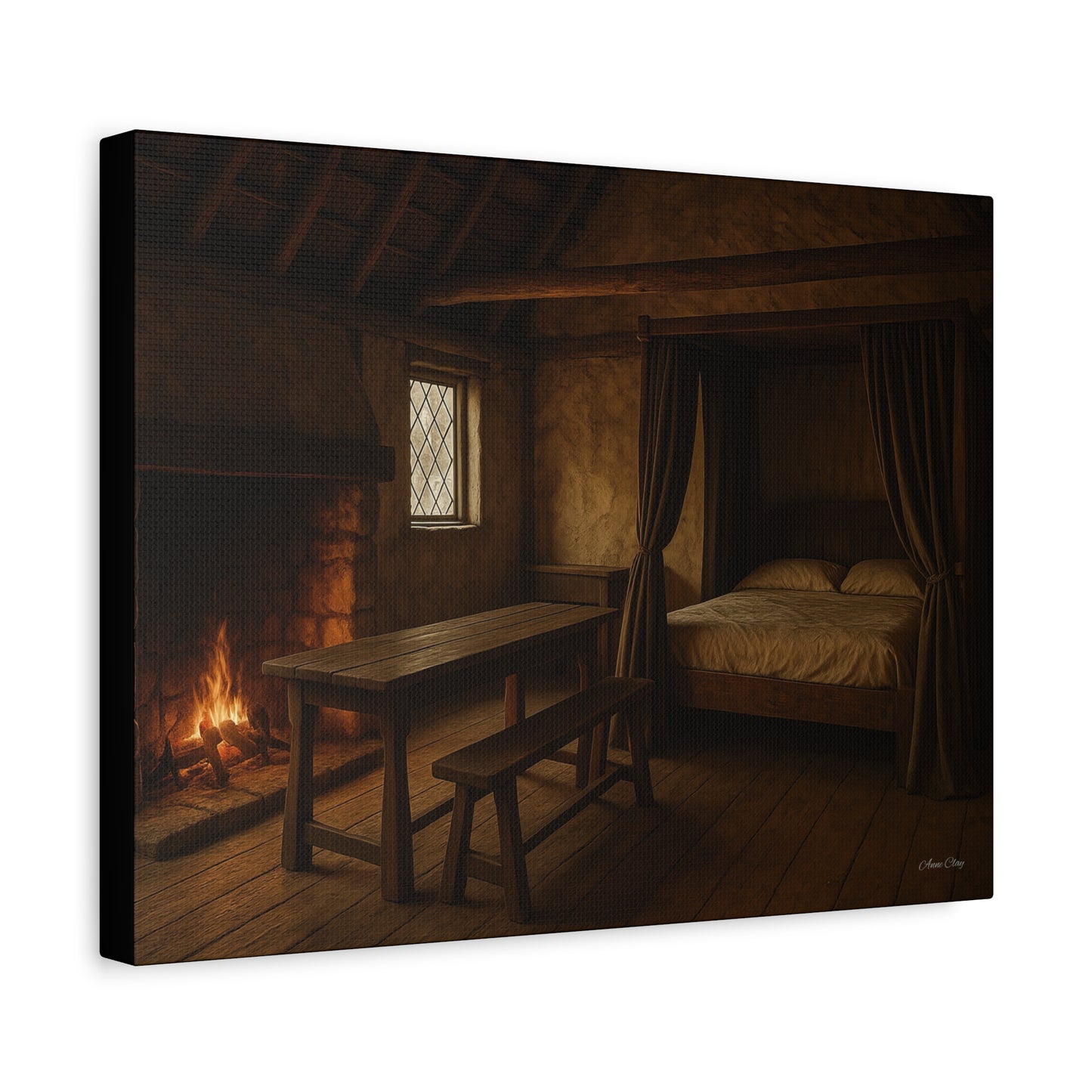 Cozy Cabin Matte Canvas Print, Rustic Home Decor, Nature Wall Art, Fireplace Artwork, Gift for Homeowners