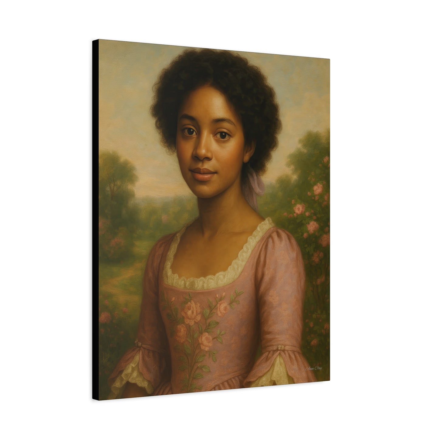 Elegant Portrait Canvas Art for Home Decor, Black Woman Artwork, Floral Wall Art, Vintage Style Painting, Gift for Art Lovers