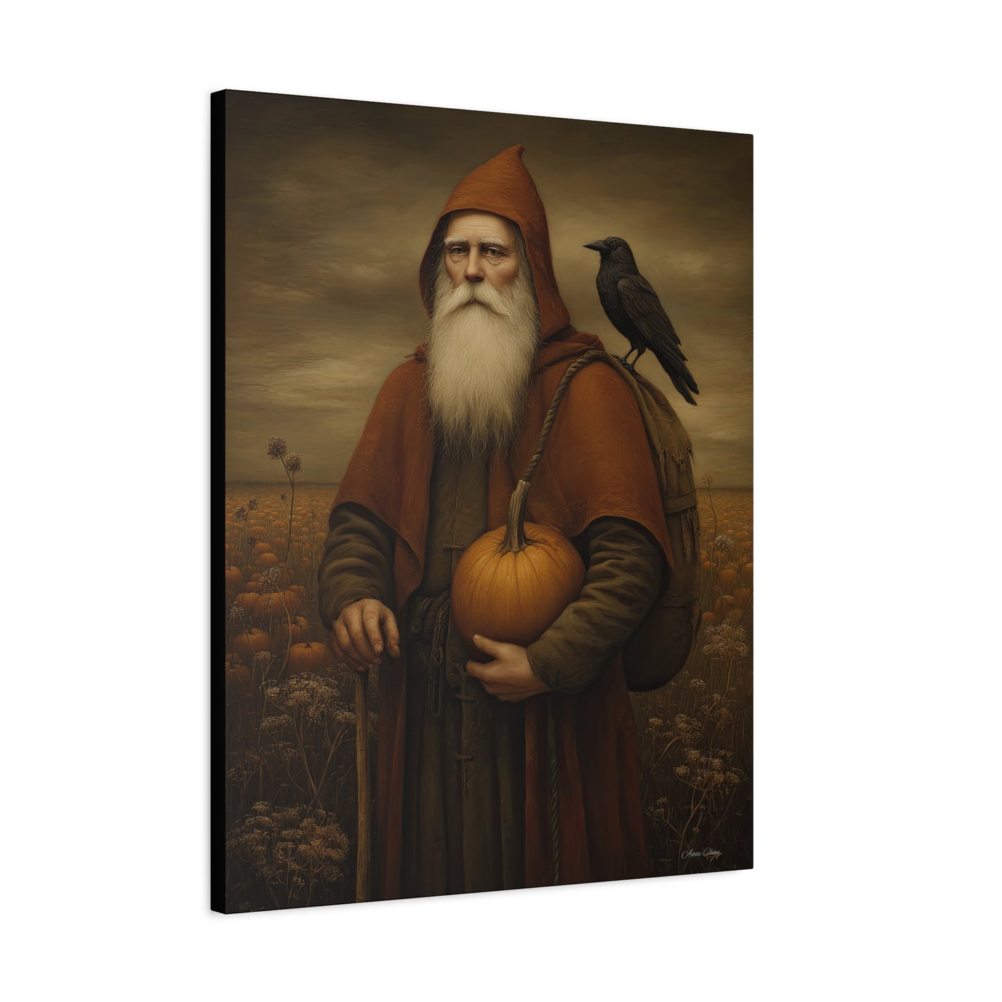 Autumn Santa Wall Art, Fall Decor, Pumpkin Harvest Print,  Cozy Home Decor, Primitive Aesthetic