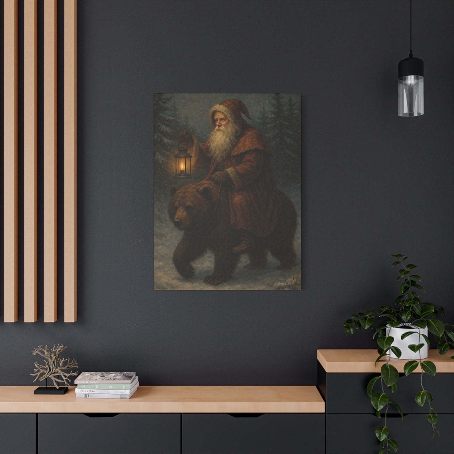 Vintage Santa Bear Canvas Wall Art