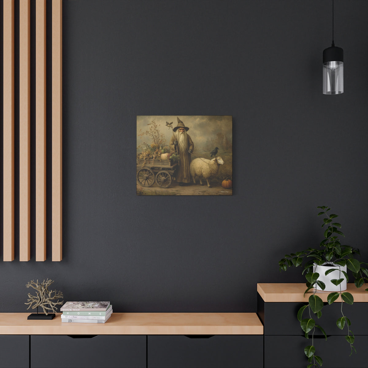 Whimsical Harvest Canvas Art, Autumn Decor, Farmhouse Wall Art, Mythical Wizard Artwork, Halloween & Thanksgiving Decoration