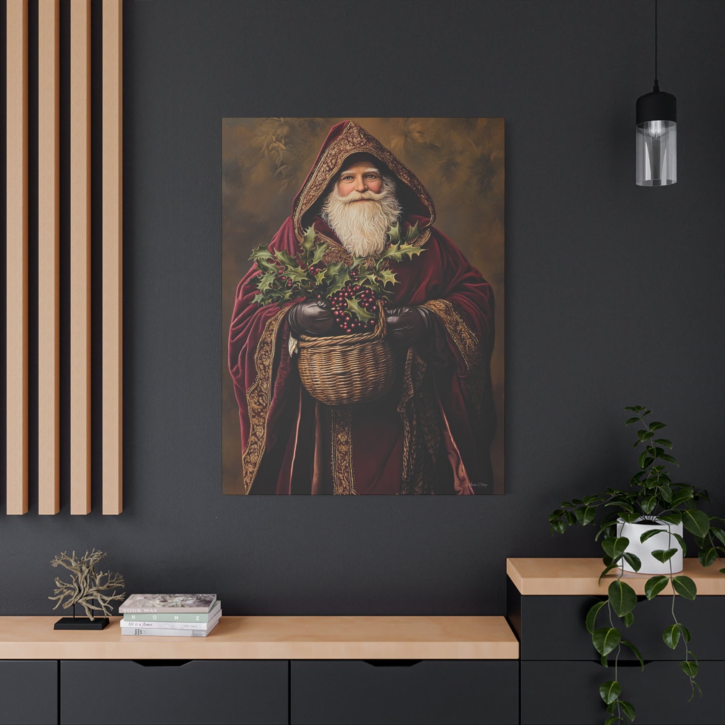 Burgundy Berry Santa Matte Canvas, Stretched, 1.25"