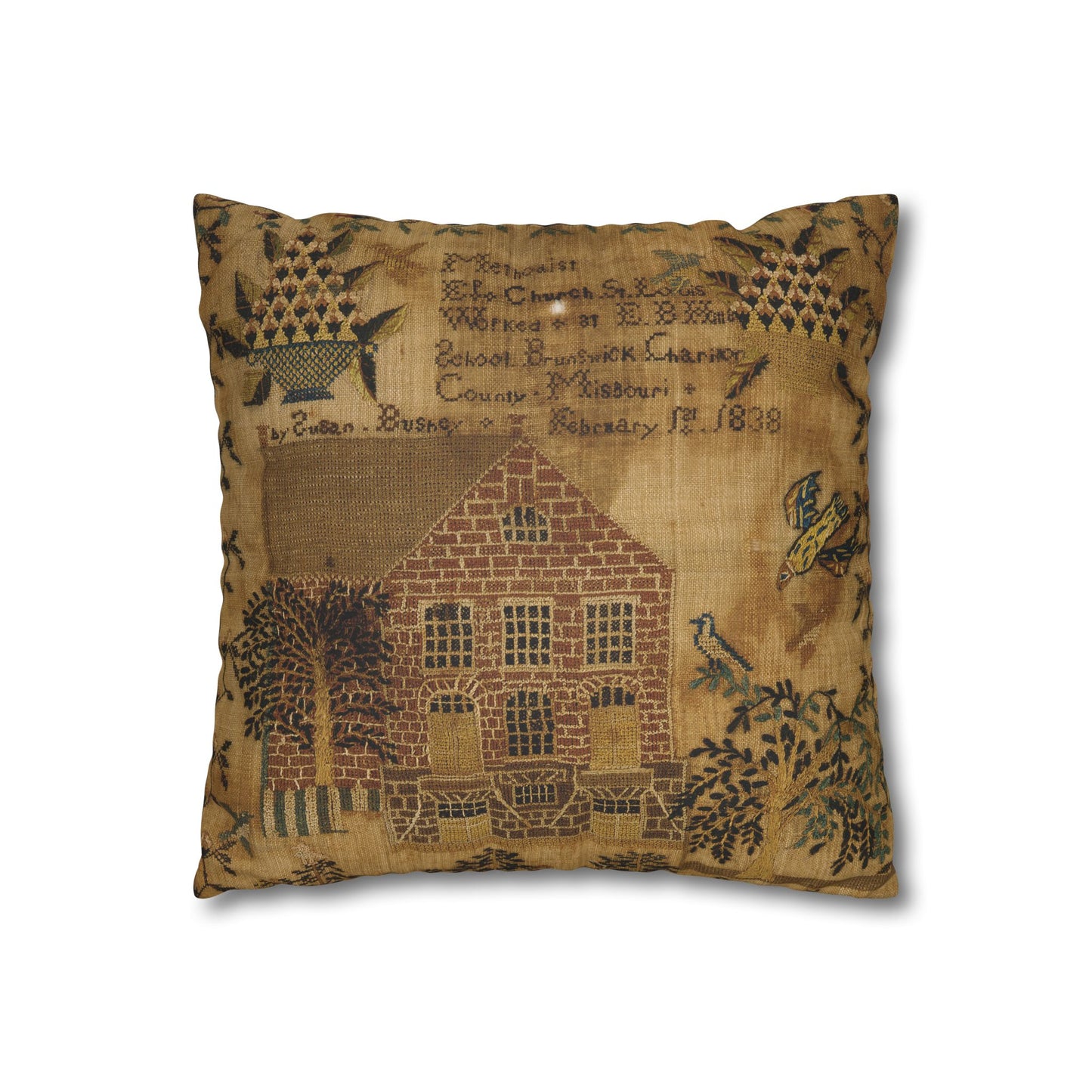 Gritty Prim Sampler Faux Suede Square Pillowcase