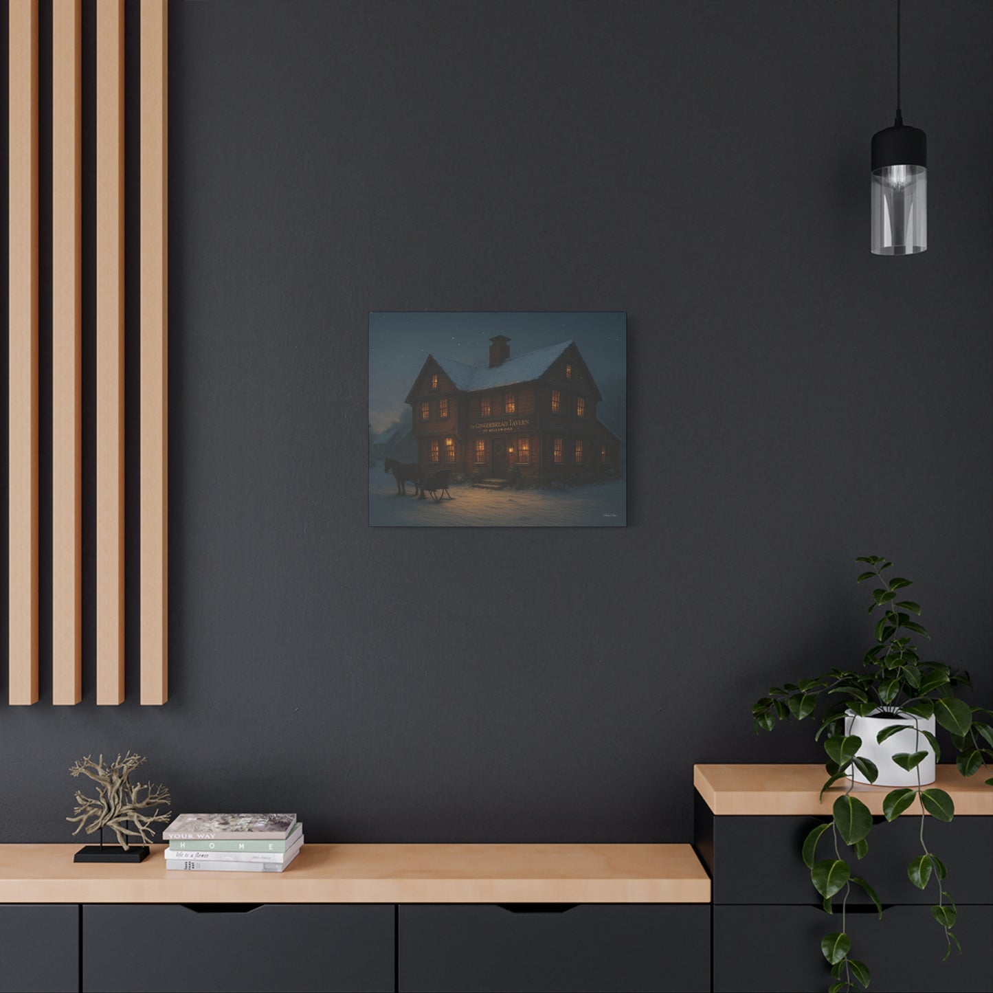 Gingerbread Tavern Winter Night Matte Stretched Canvas