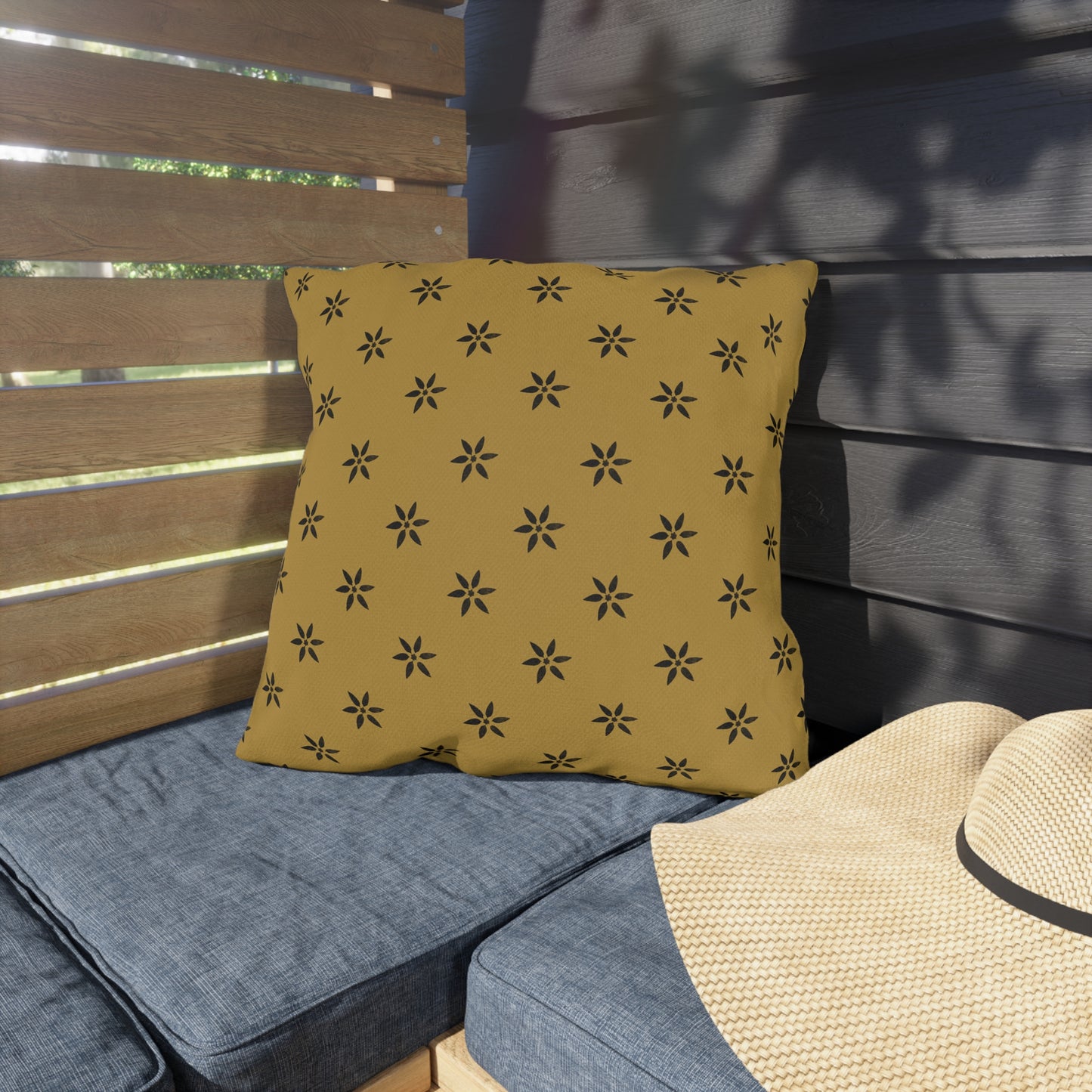 Black Stencil on Gold Outdoor Pillows