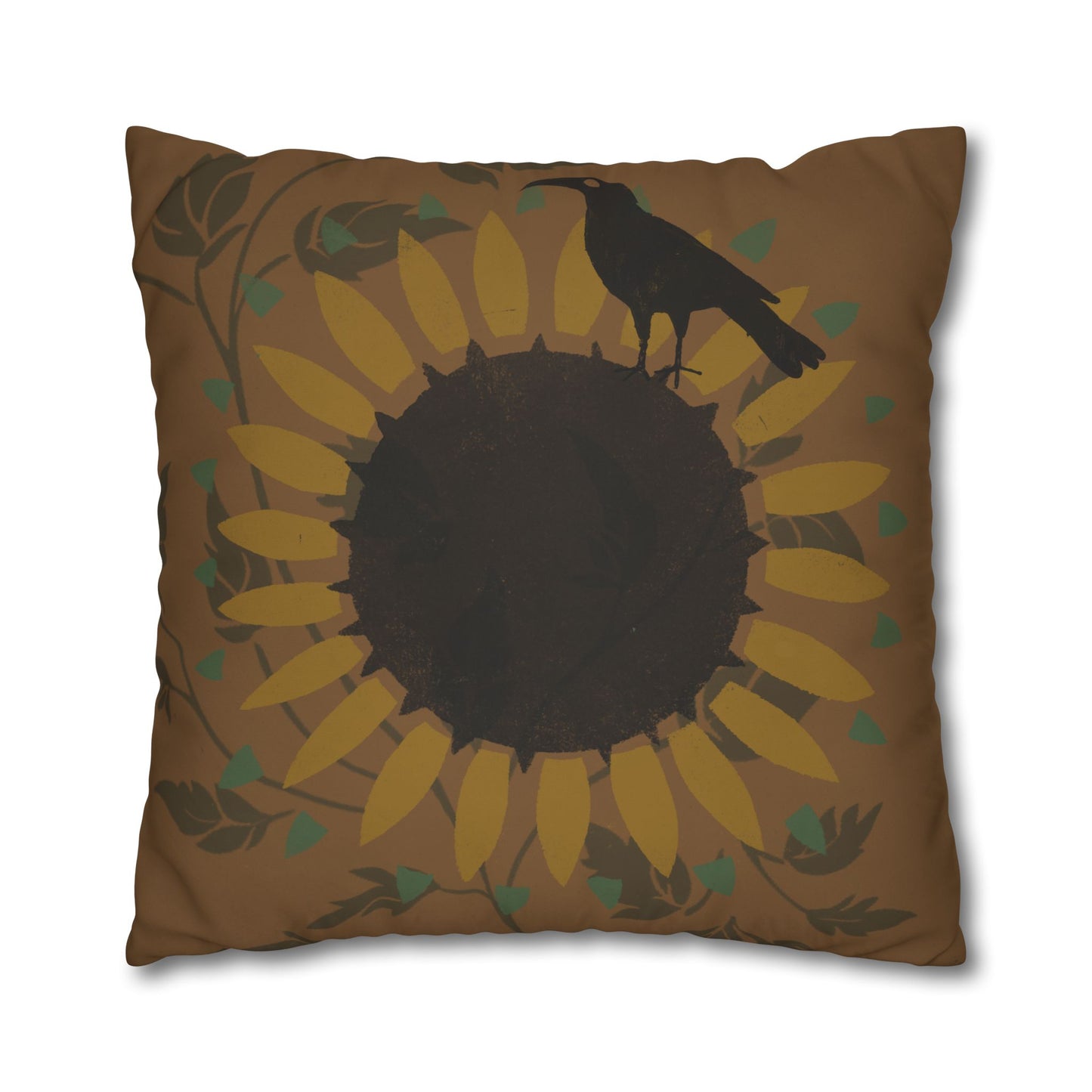 Sunflower and Crow Stencil Pillow Square Poly Canvas Pillowcase