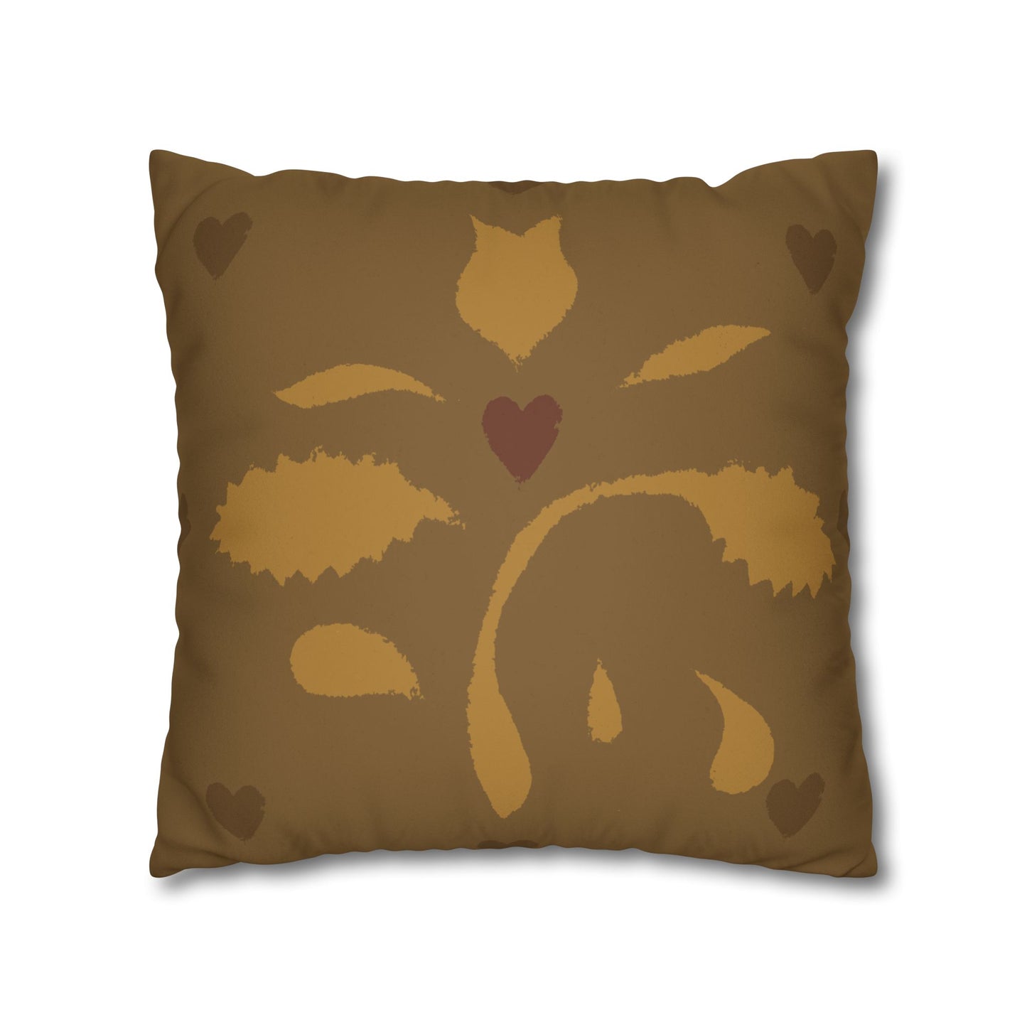 Leaves and Hearts Stencil Faux Suede Square Pillowcase