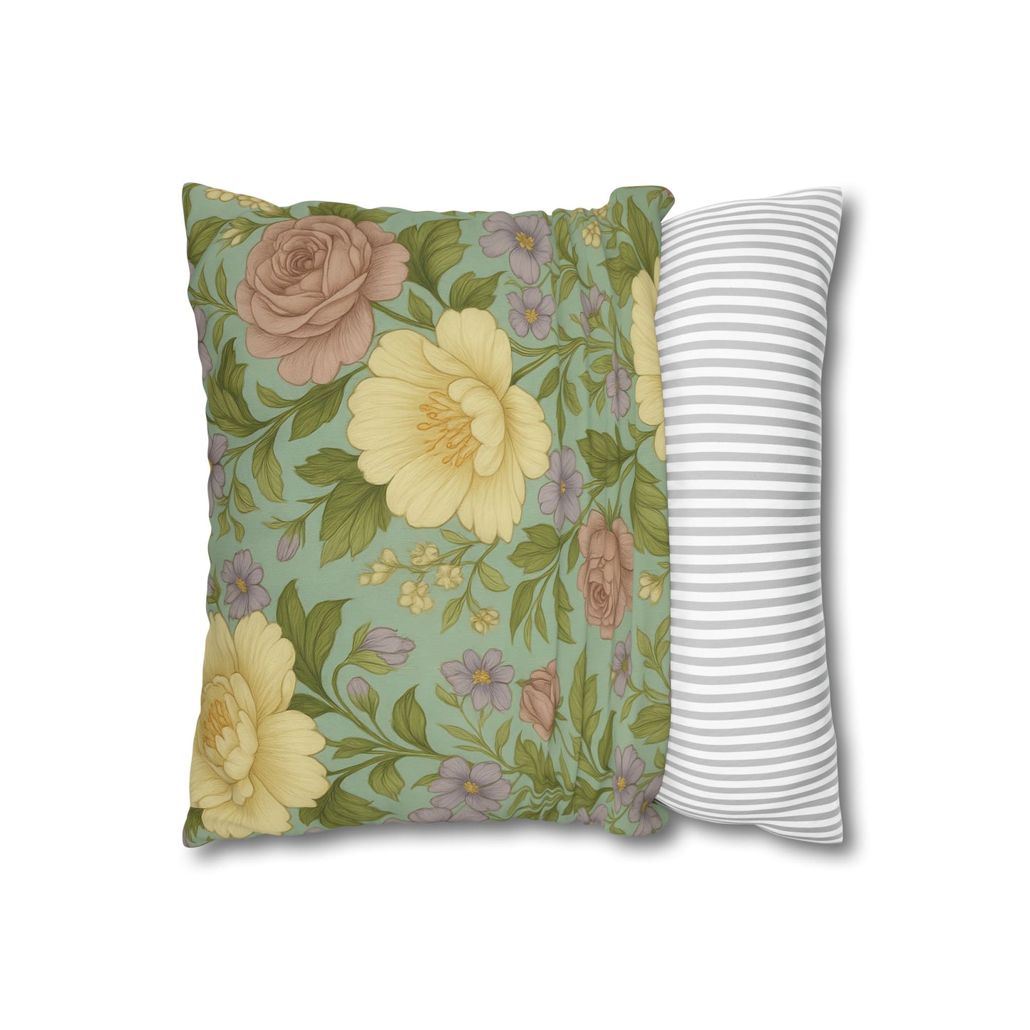 Vintage Floral Poly Canvas Pillowcase - Home Decor, Throw Pillow, Accent Pillow, Gift Idea, Cottage Core Style