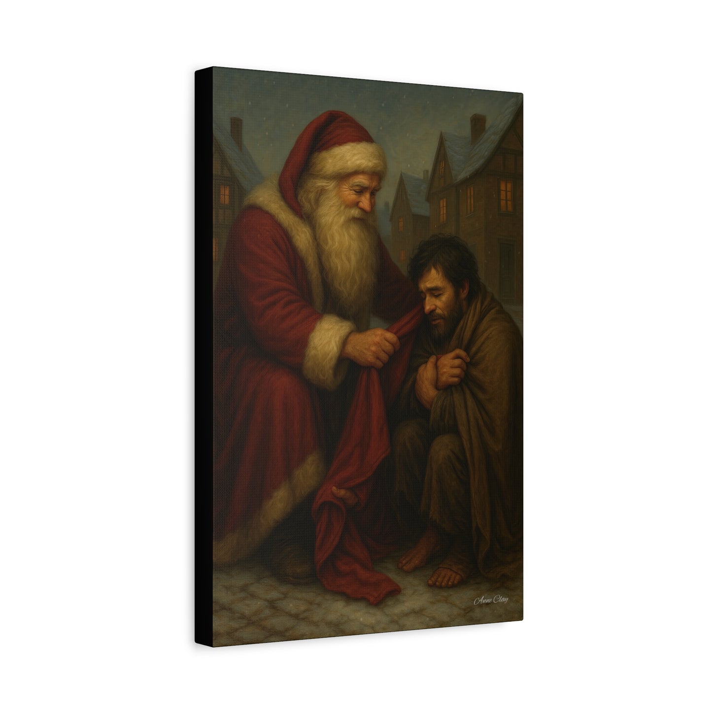 Charity Old World Santa Christmas Canvas Art: Santa's Compassionate Gesture
