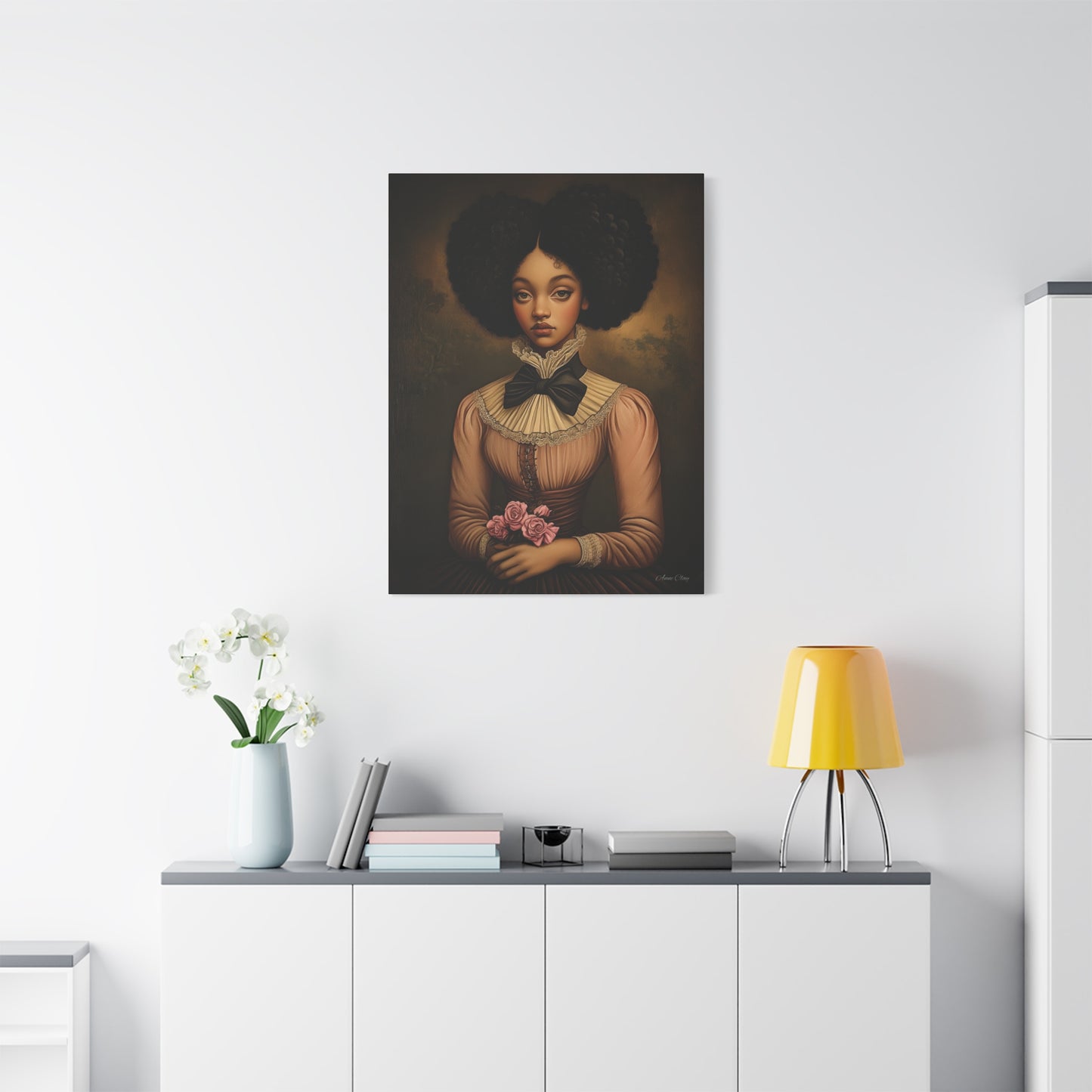 Beautiful Vintage Matte Canvas Wall Art, Floral Girl Portrait, Home Decor, Gift for Her, Living Room, Wedding Decor, Artwork
