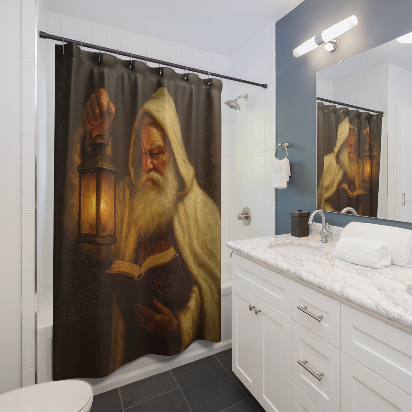 Enchanted Lantern Shower Curtain, Cozy Bathroom Decor, Wizard Themed Home, Unique Gift, Fantasy Bathroom Accent