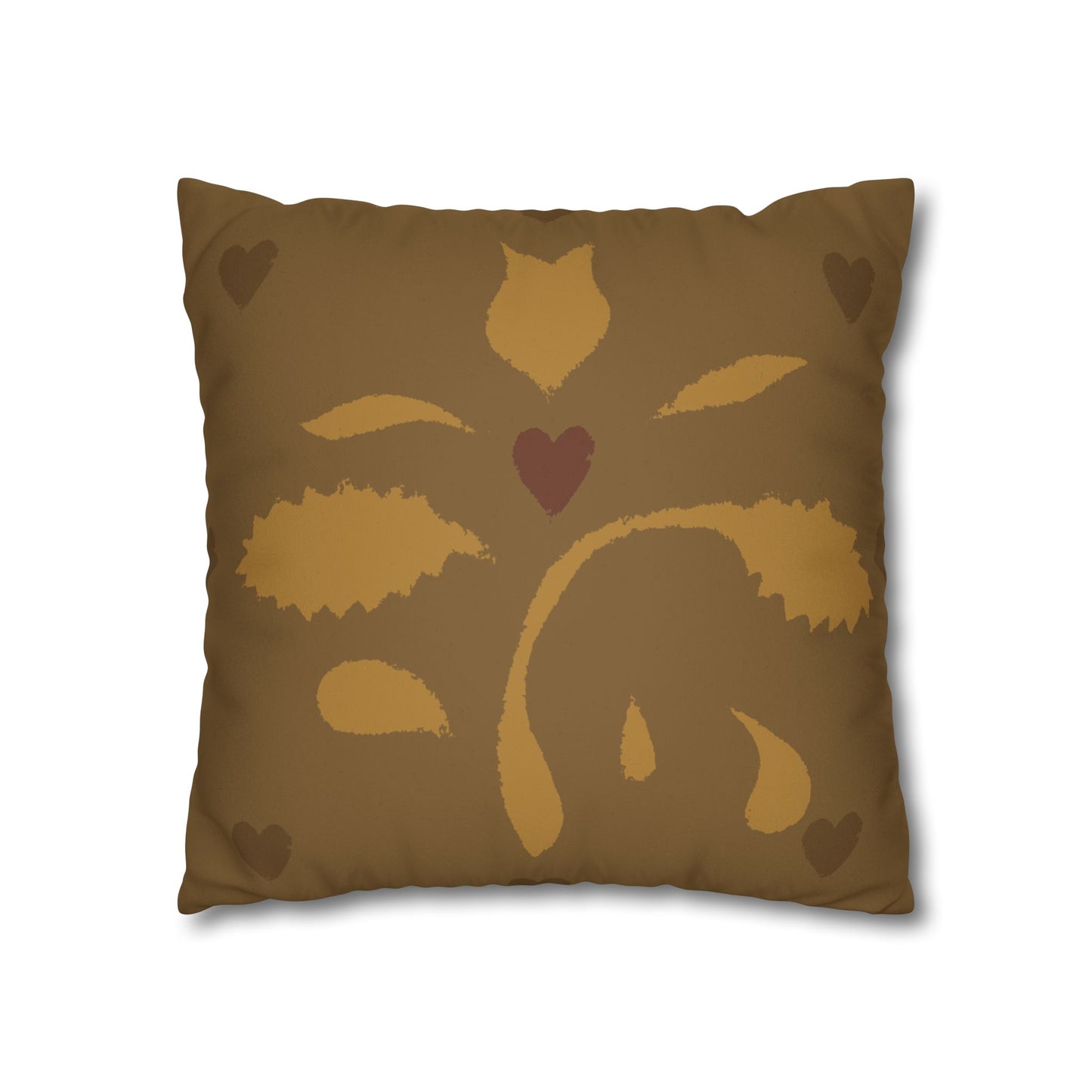 Leaves and Hearts Stencil Faux Suede Square Pillowcase