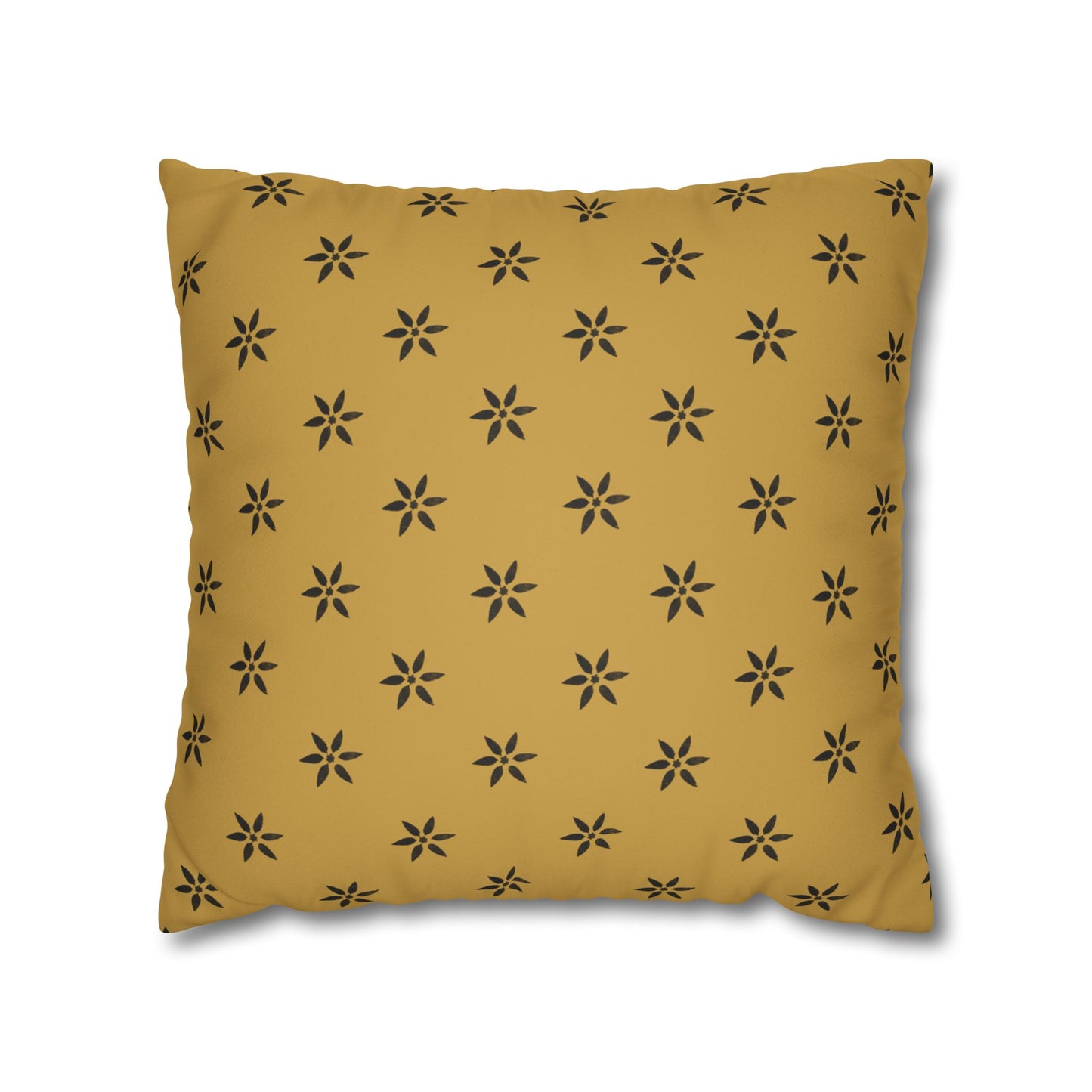 Black 6 Pointed Petal Stencil on Gold Faux Suede Square Pillowcase