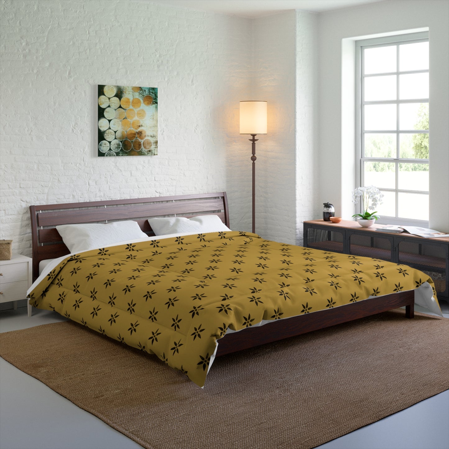 Starburst Pattern Comforter — Mustard Floral Duvet Cover