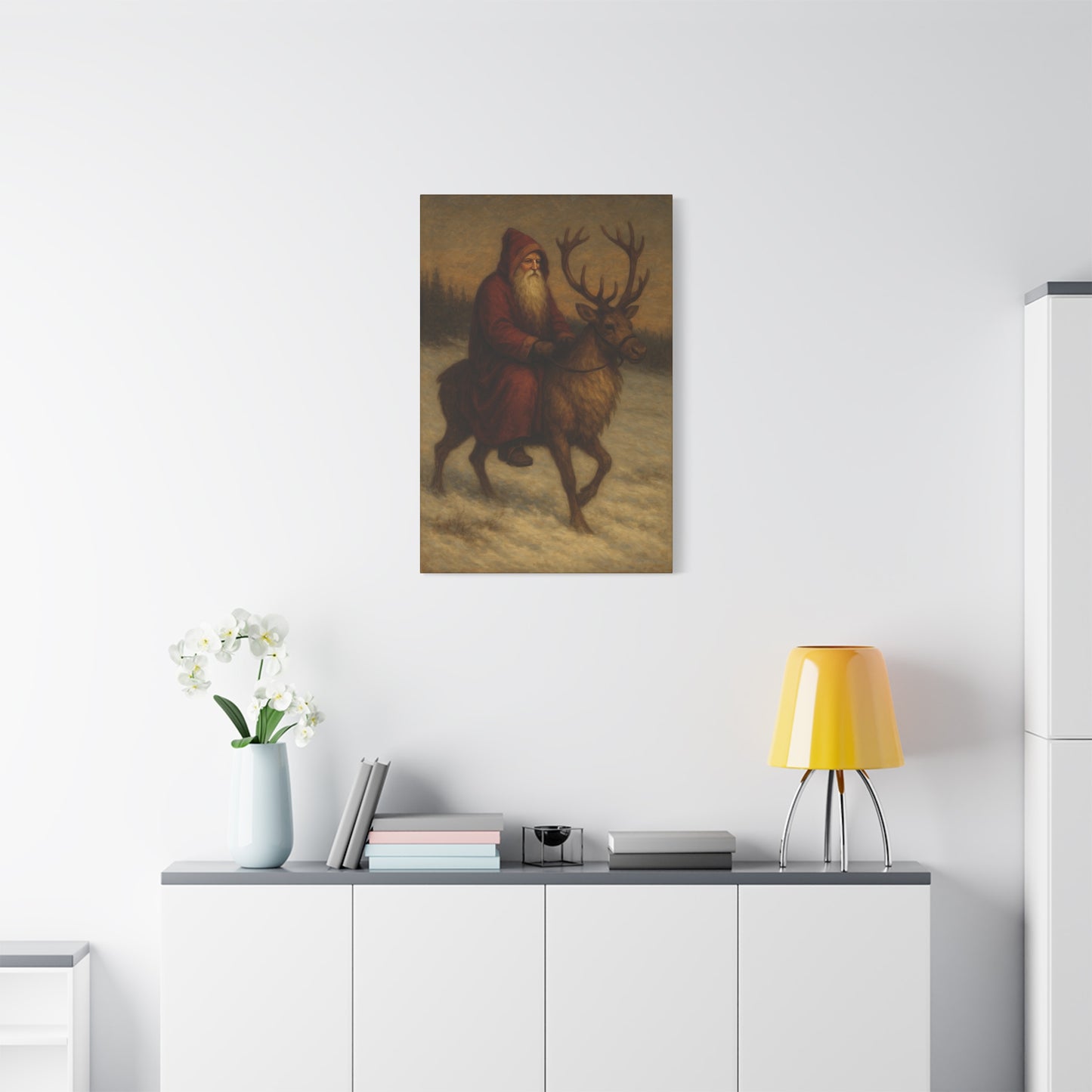 Santa Riding Reindeer Canvas Wall Art
