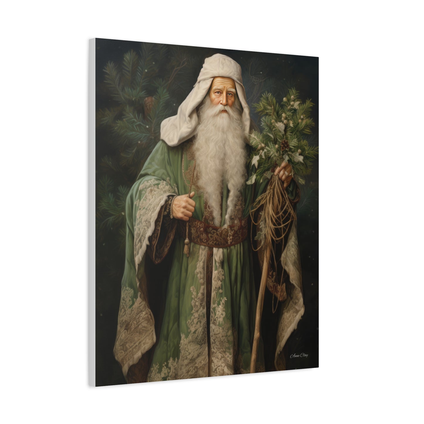 Green Tree Santa Matte Canvas, Stretched, 1.25"
