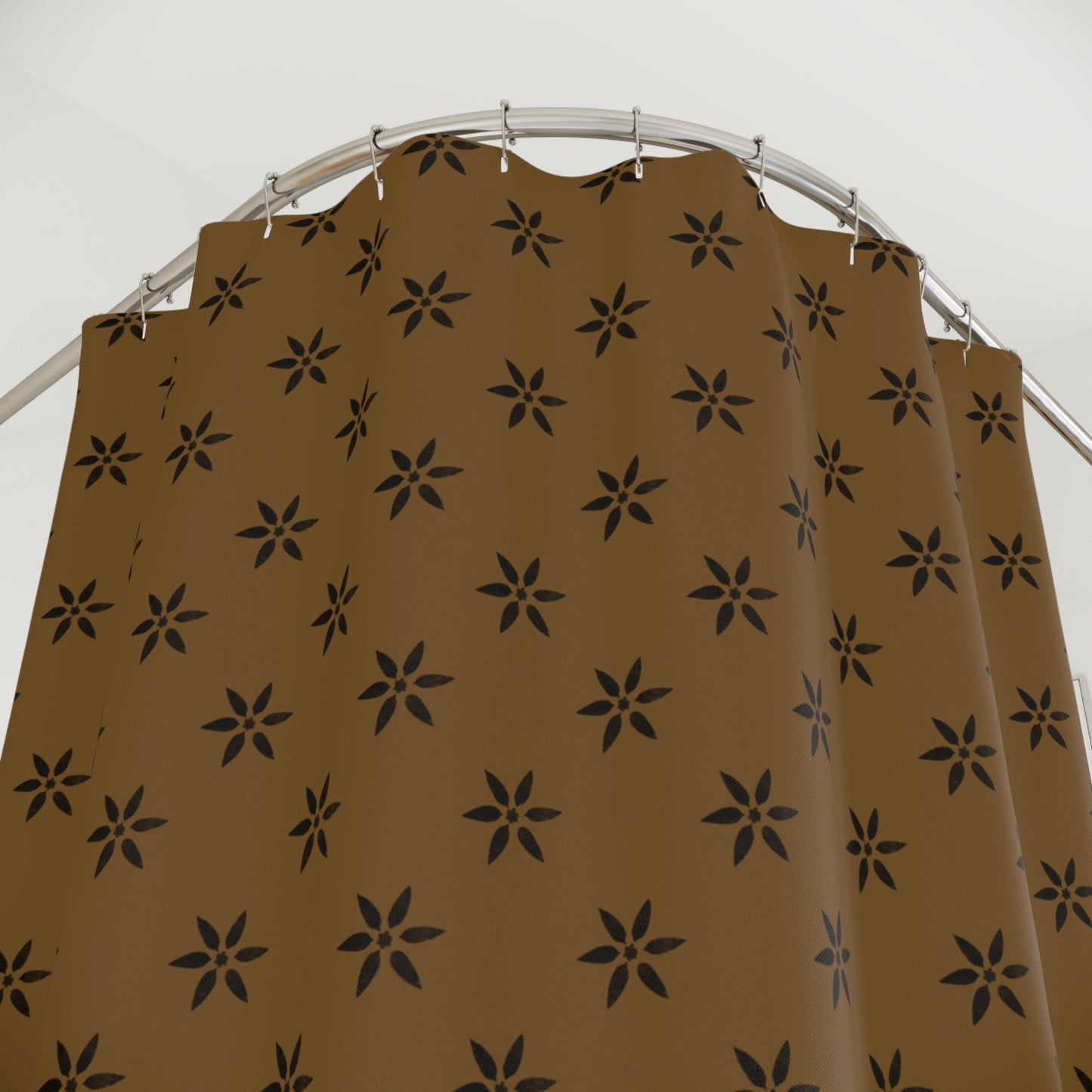 Black Stencil Flower on Camel Shower Curtains