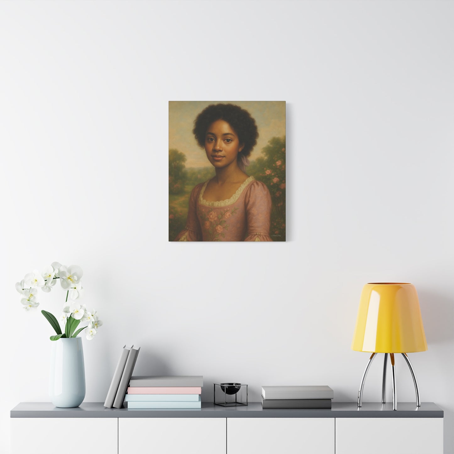 Elegant Portrait Canvas Art for Home Decor, Black Woman Artwork, Floral Wall Art, Vintage Style Painting, Gift for Art Lovers