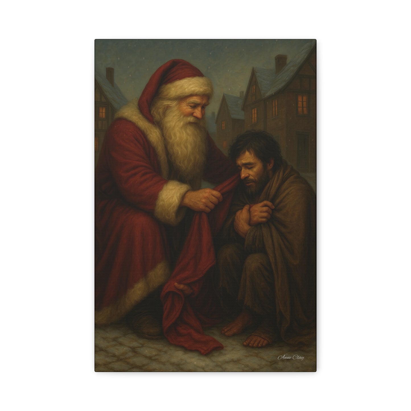 Charity Old World Santa Christmas Canvas Art: Santa's Compassionate Gesture