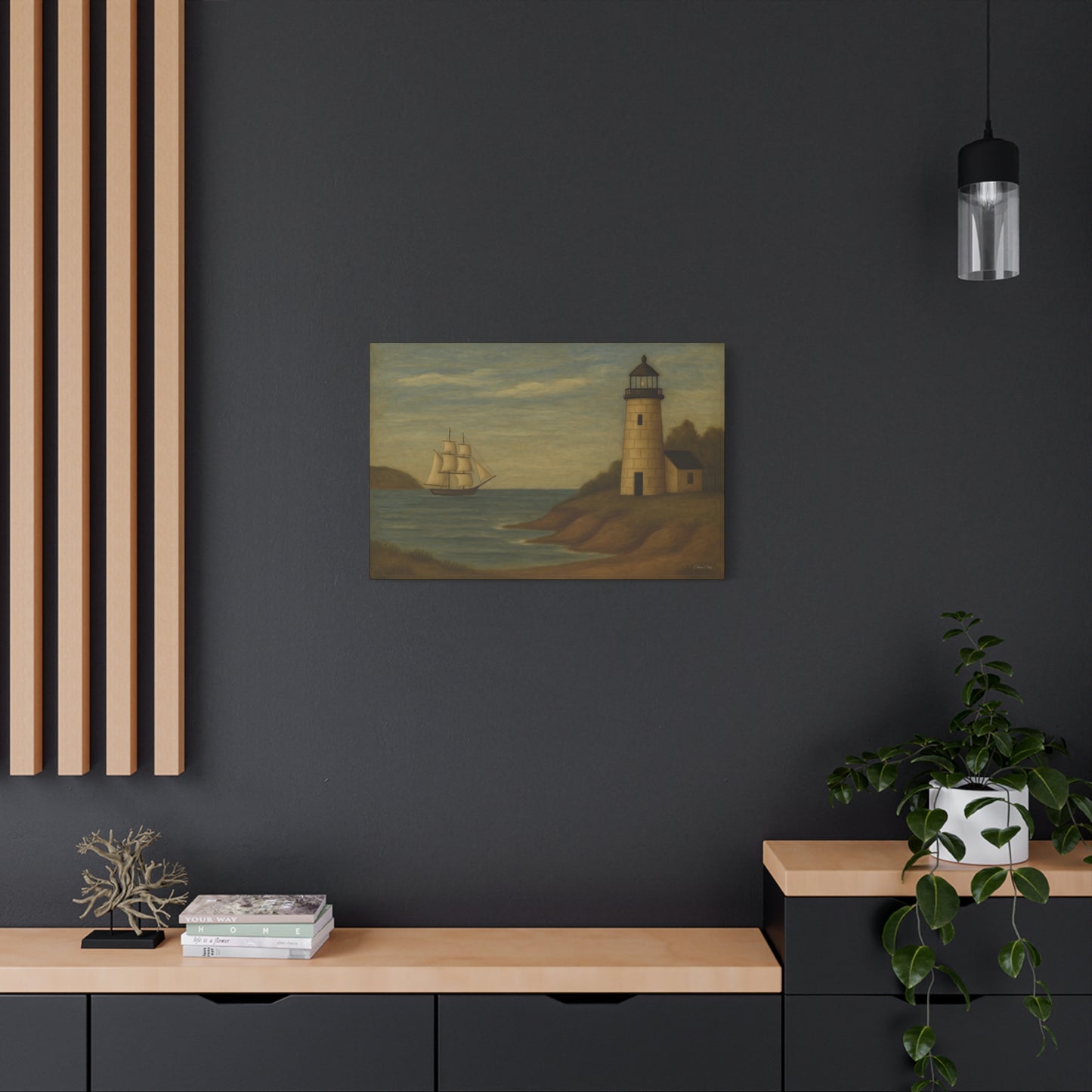 Nautical Canvas Art, Coastal Lighthouse Wall Decor, Home Living Room Decoration, Beach House Gift, Maritime Art Print, Ocean Theme Artwork