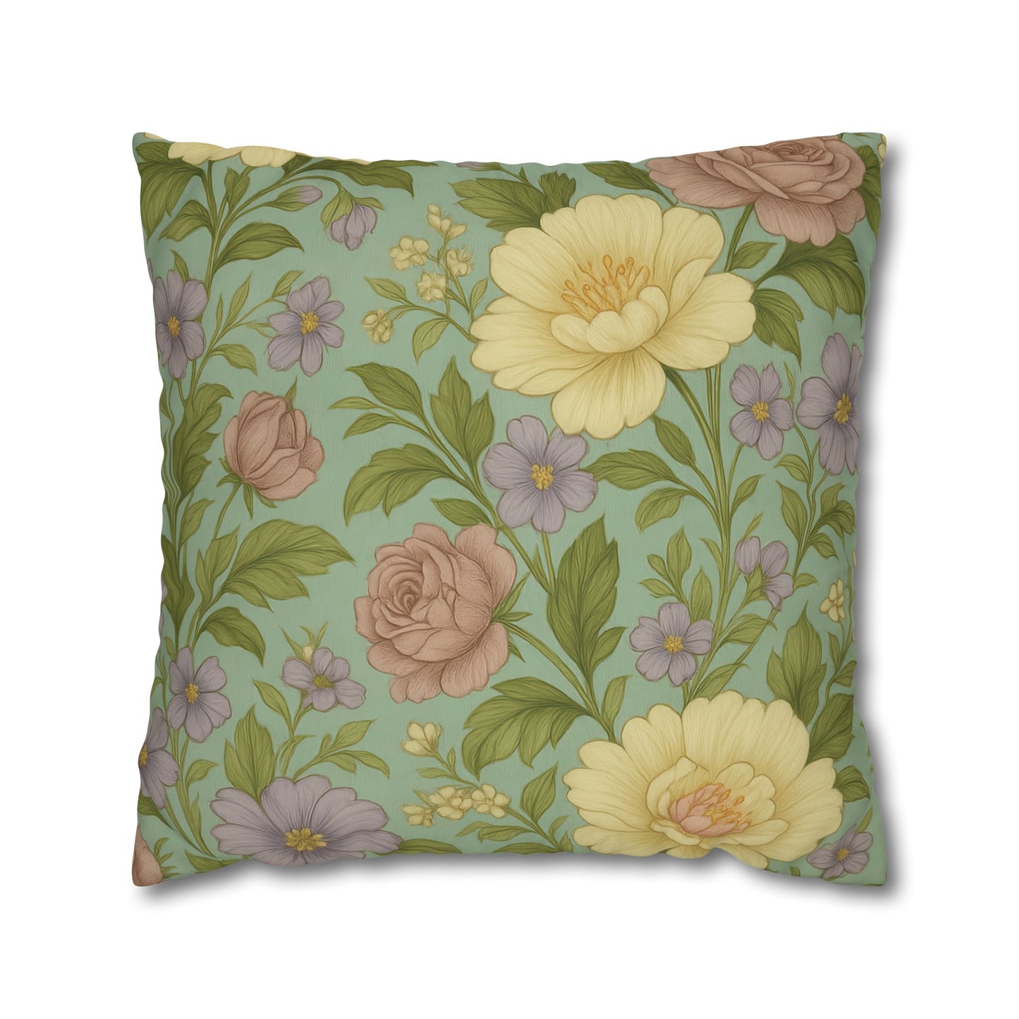Vintage Floral Poly Canvas Pillowcase - Home Decor, Throw Pillow, Accent Pillow, Gift Idea, Cottage Core Style