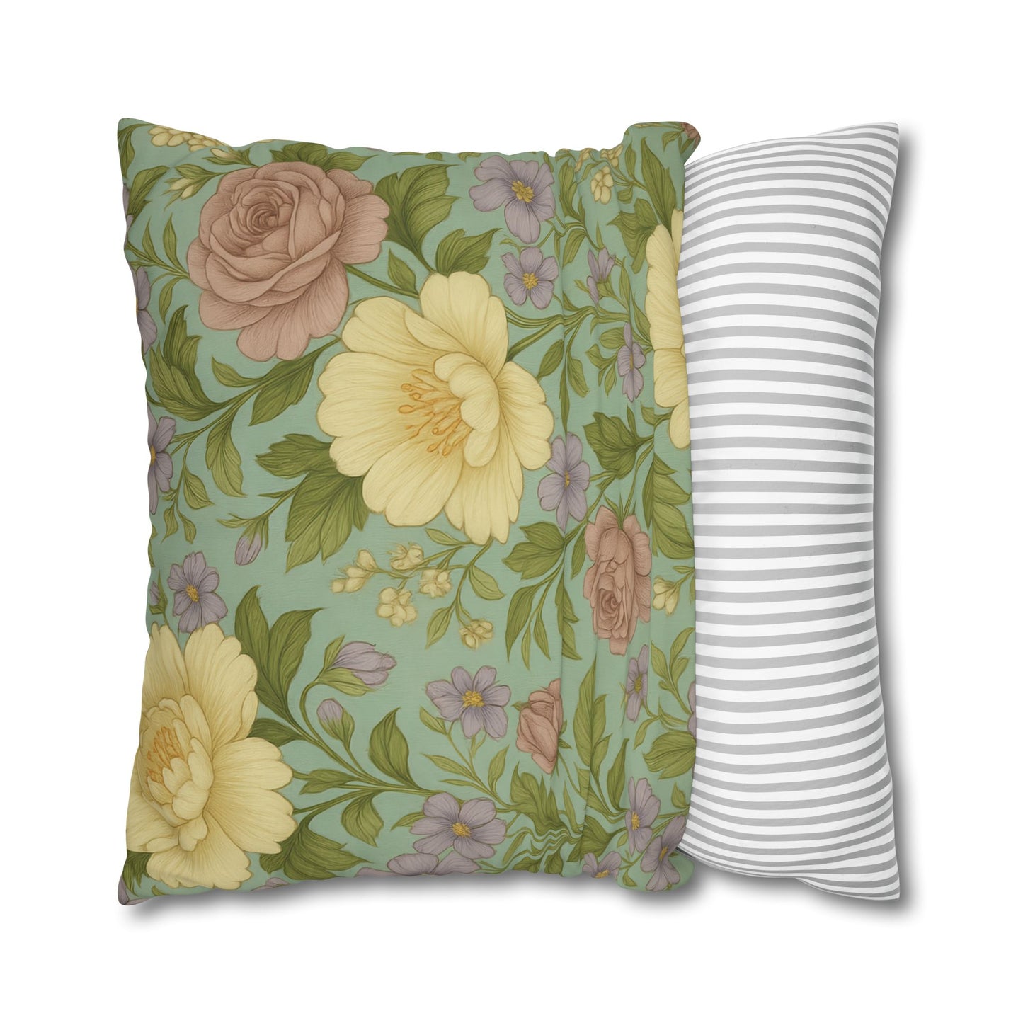 Vintage Floral Poly Canvas Pillowcase - Home Decor, Throw Pillow, Accent Pillow, Gift Idea, Cottage Core Style
