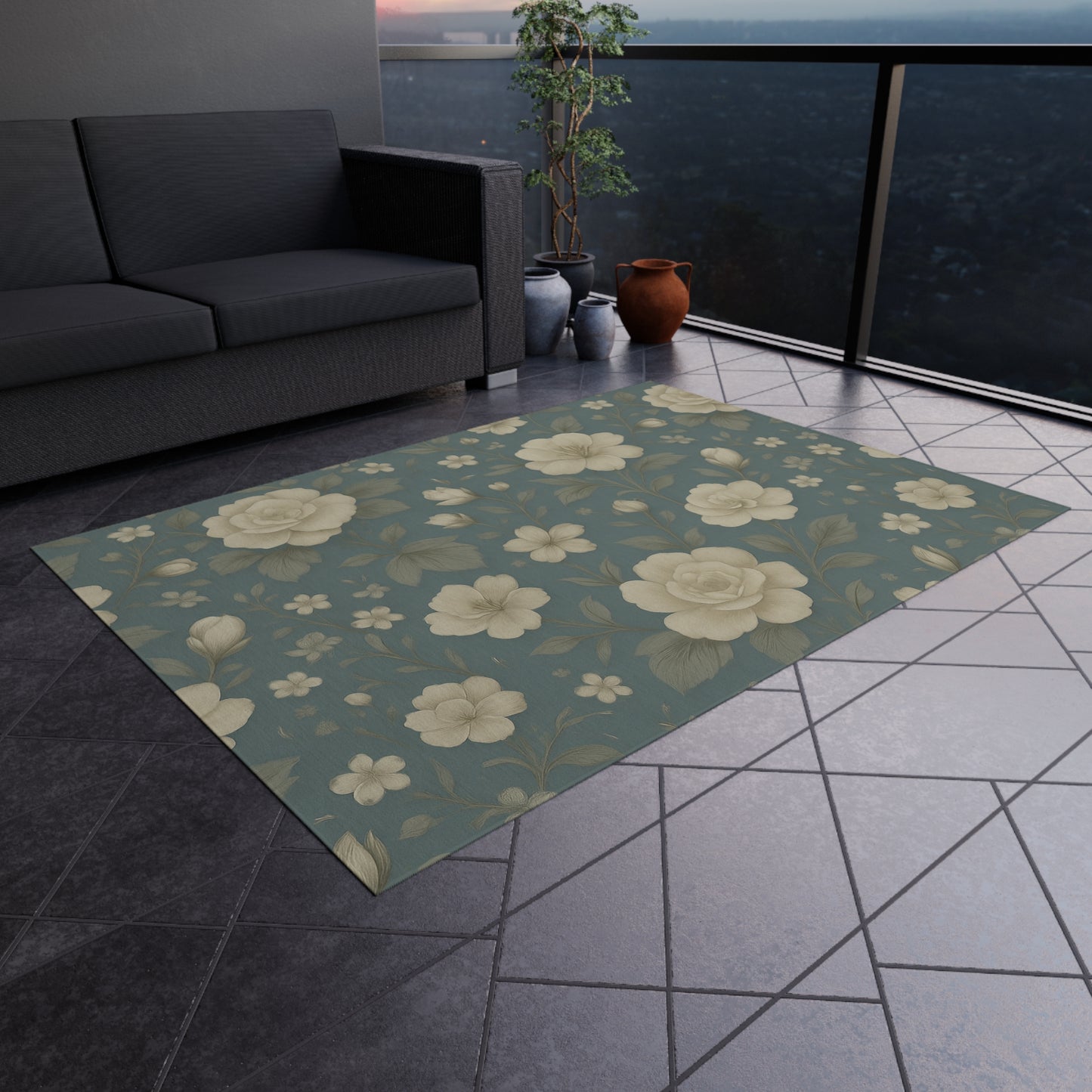 Floral Outdoor Patio Rug - Chic Garden Decor, Indoor-Outdoor Mat, Stylish Entertaining, Summer BBQ, Cozy Gathering
