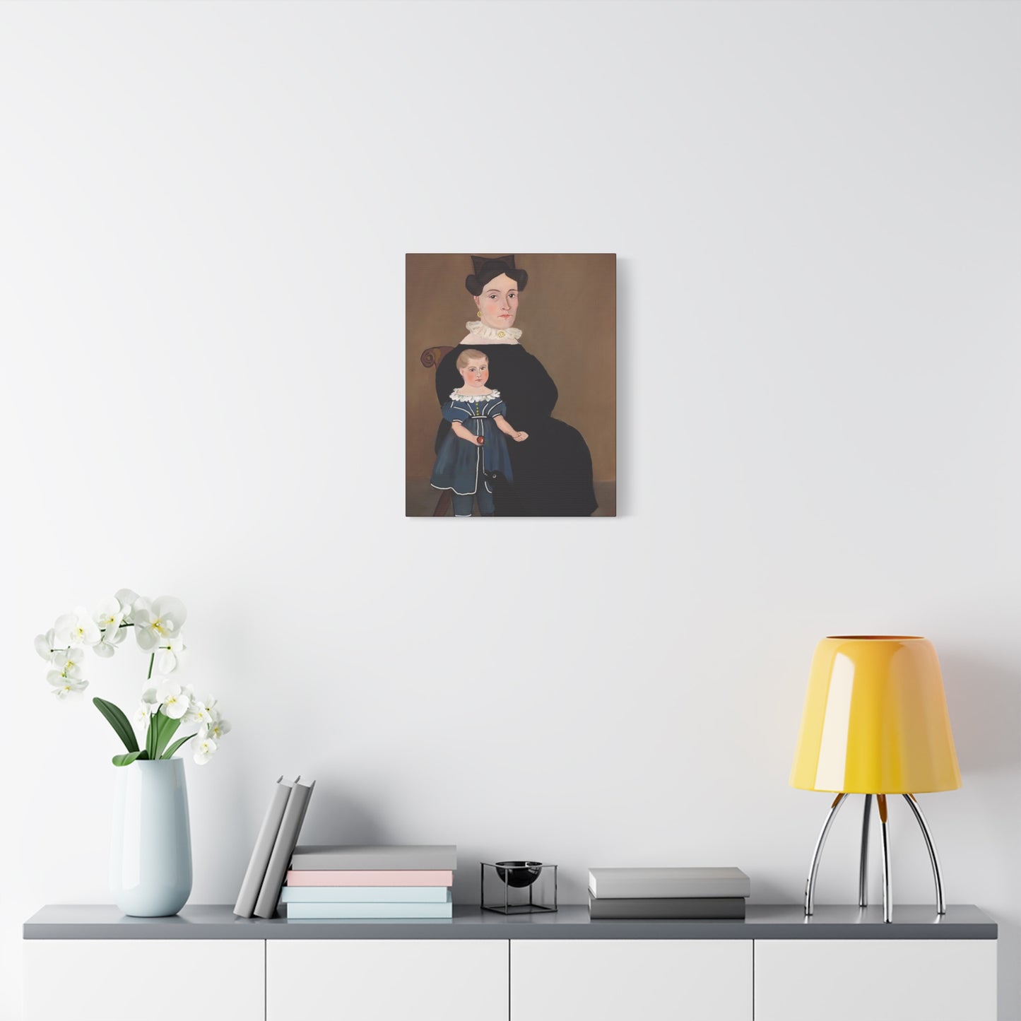 Early American Folk Art Mother and Child Vintage Portrait Canvas Art for Home Decor