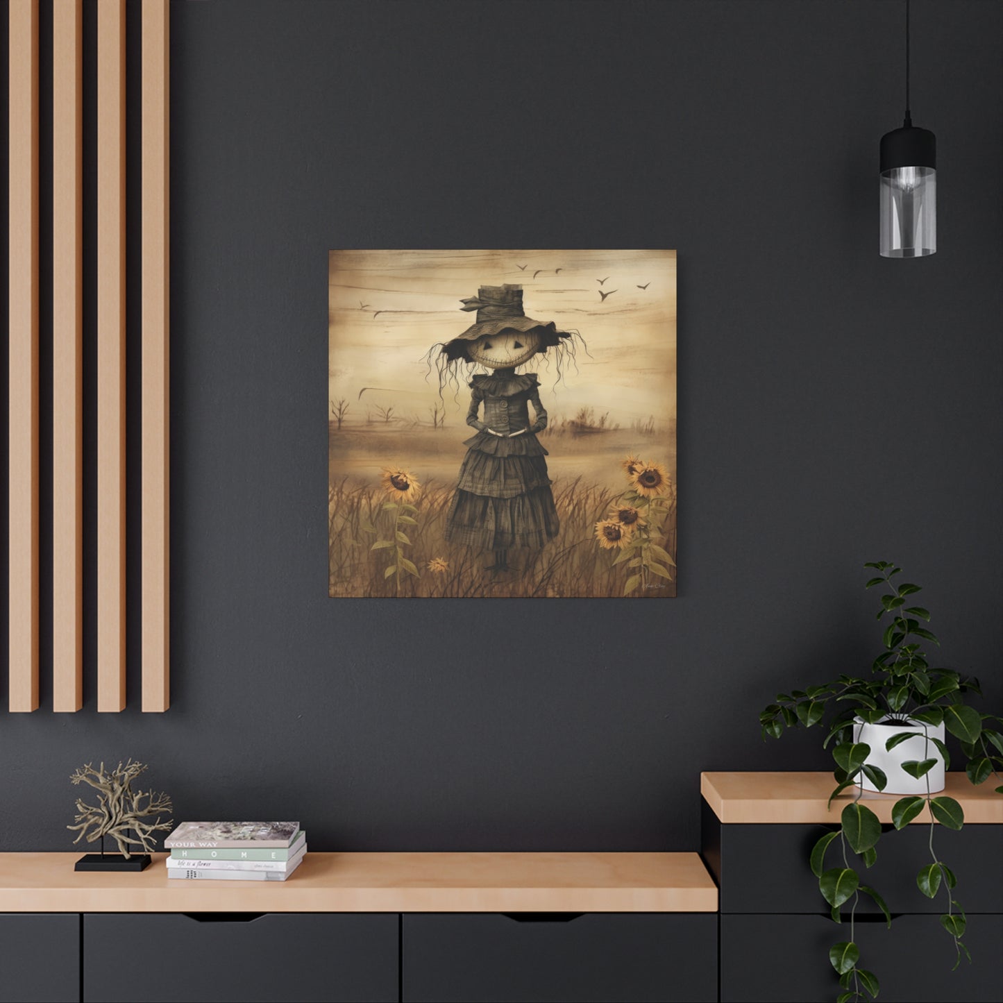 Halloween Scarecrow Canvas, Spooky Fall Decor, Autumn Wall Art, Trick or Treat Decoration, Scary Halloween Artwork, Pumpkin and Crow Design