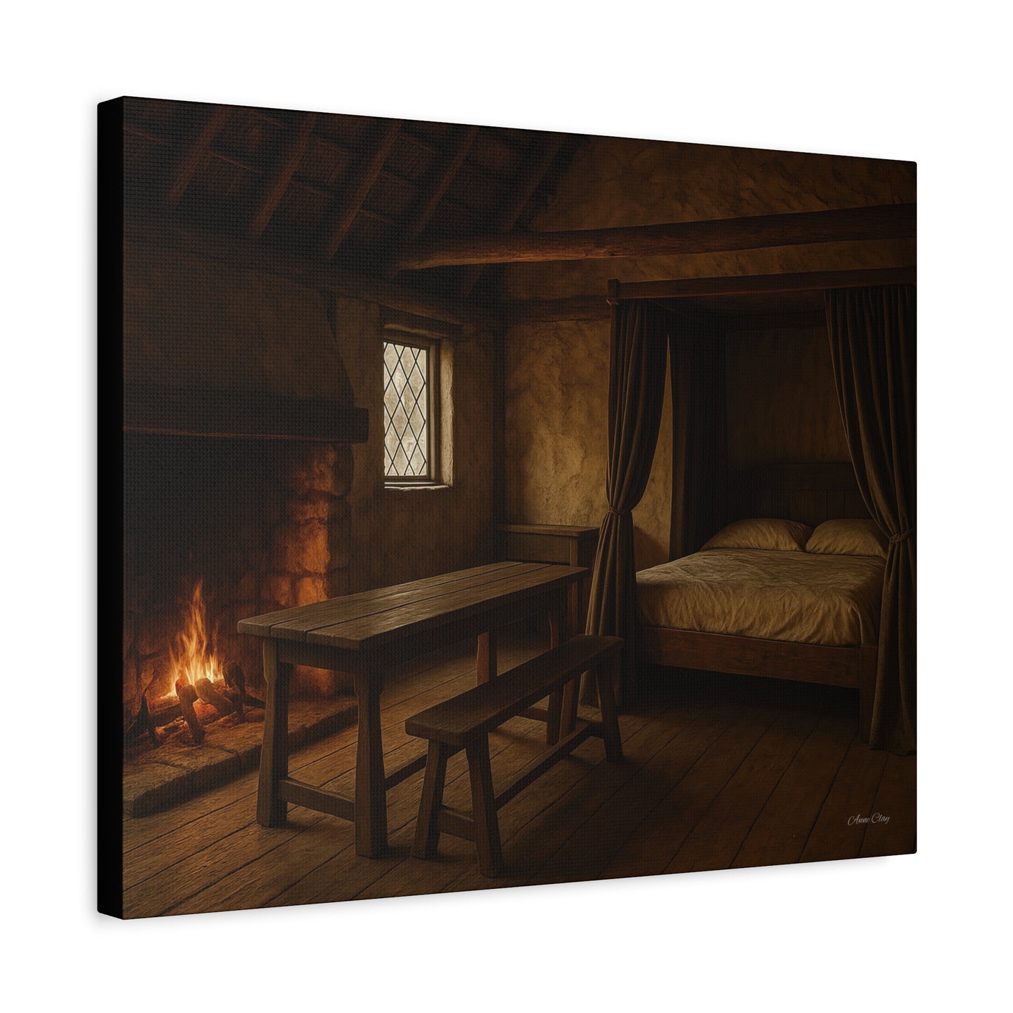 Cozy Cabin Matte Canvas Print, Rustic Home Decor, Nature Wall Art, Fireplace Artwork, Gift for Homeowners