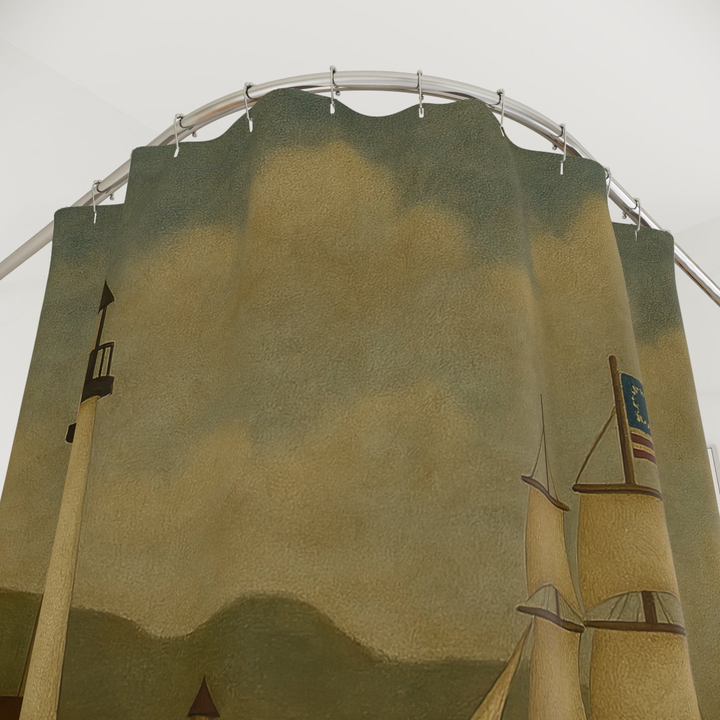 Nautical Lighthouse Shower Curtain, Coastal Bathroom Decor, Vintage Ship Design, Home Spa, Beach House Gift
