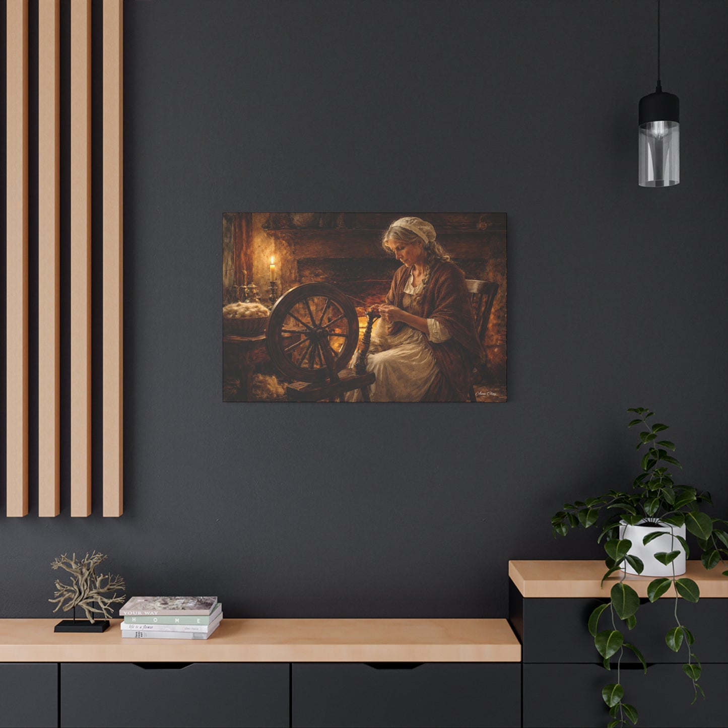 Domestic Spinning Wheel Cottagecore Matte Canvas Print