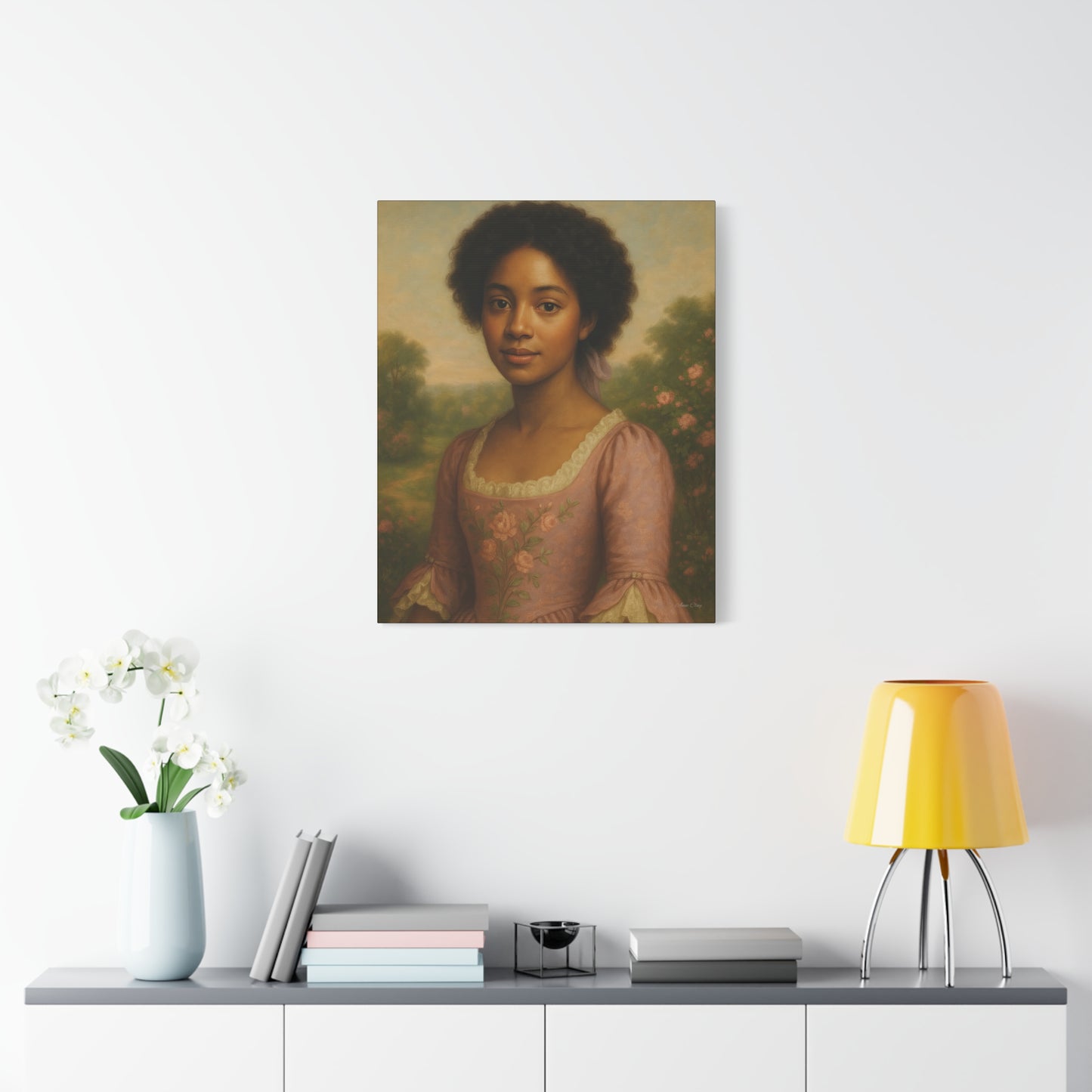 Elegant Portrait Canvas Art for Home Decor, Black Woman Artwork, Floral Wall Art, Vintage Style Painting, Gift for Art Lovers