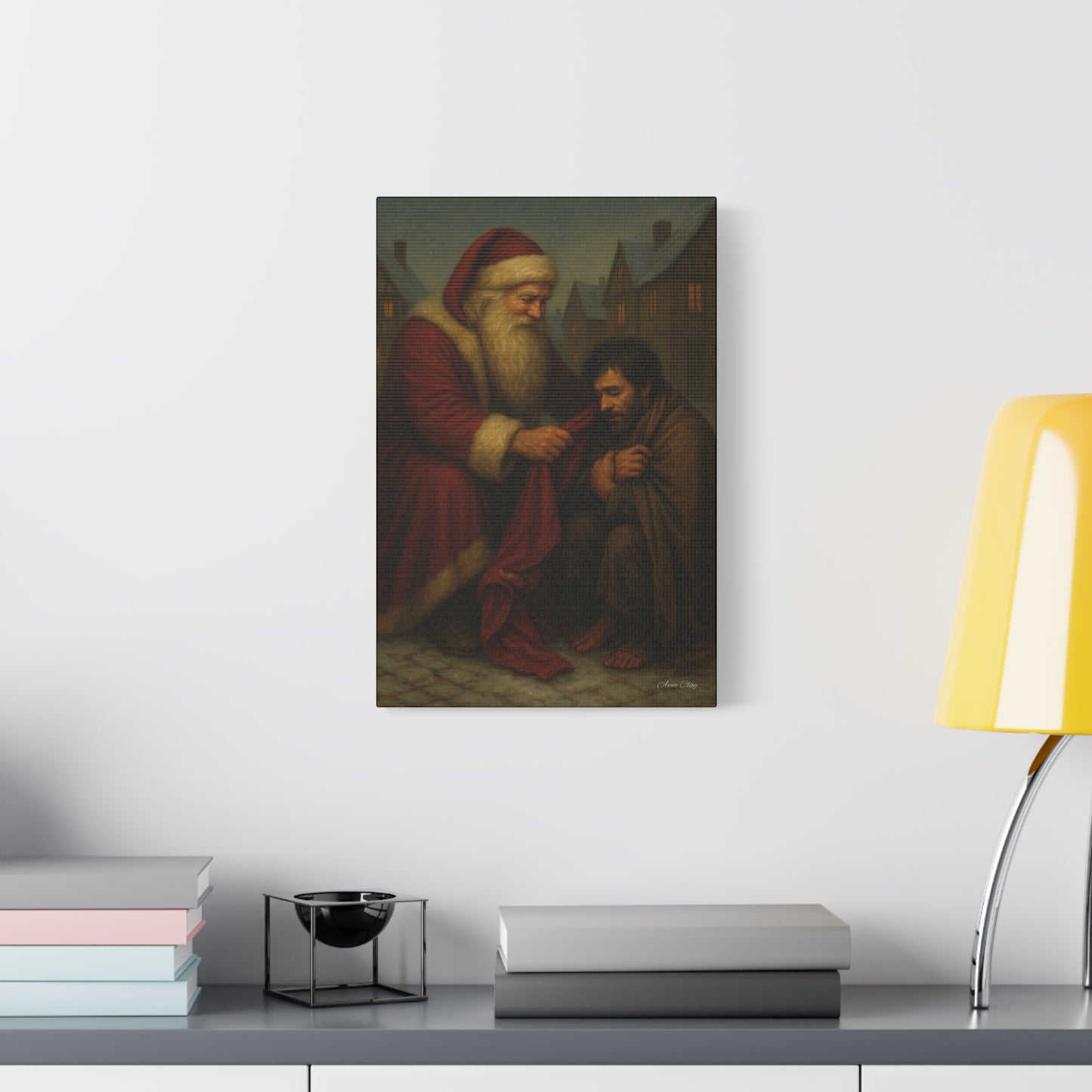 Charity Old World Santa Christmas Canvas Art: Santa's Compassionate Gesture