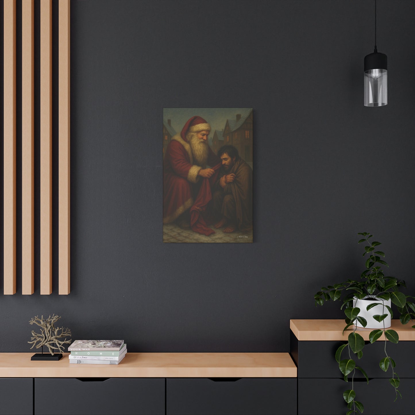 Charity Old World Santa Christmas Canvas Art: Santa's Compassionate Gesture
