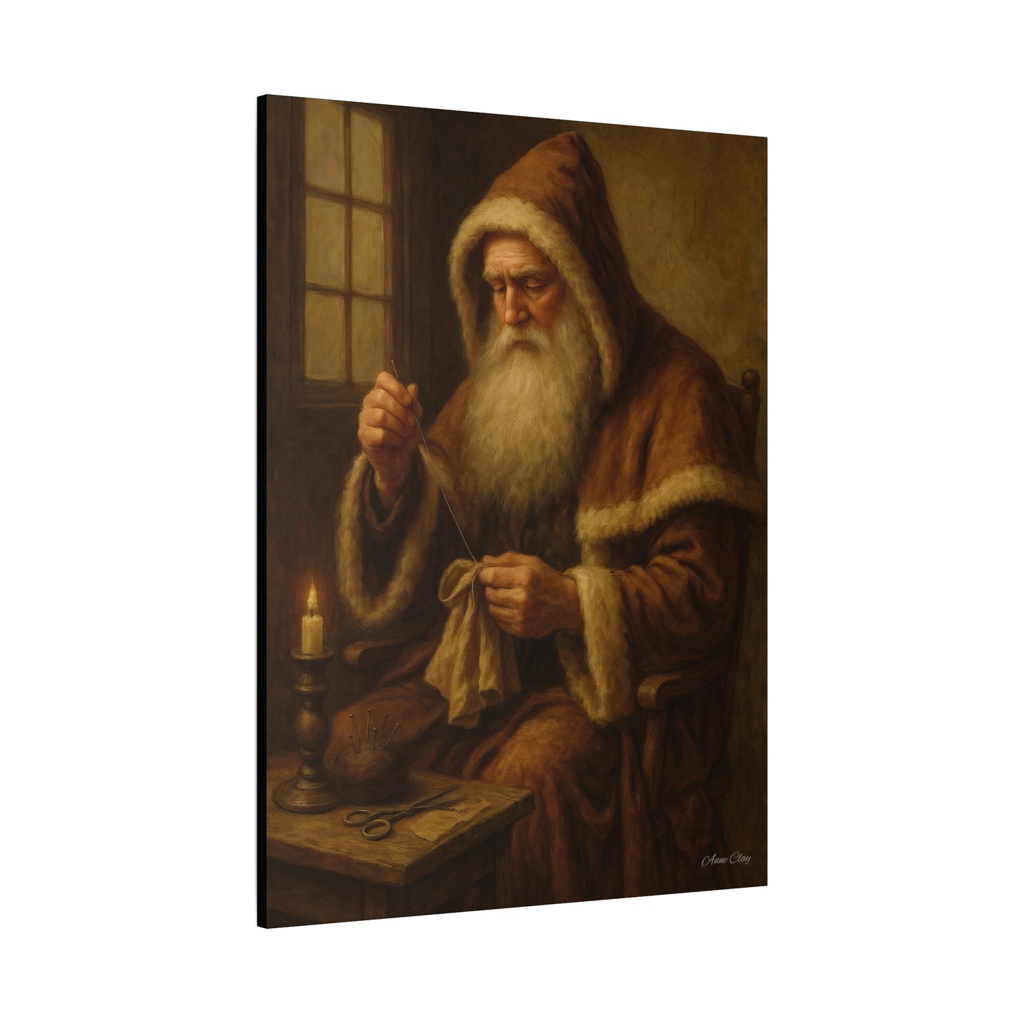 Santa Claus Canvas Art Print - Holiday Decor Sewing Santa