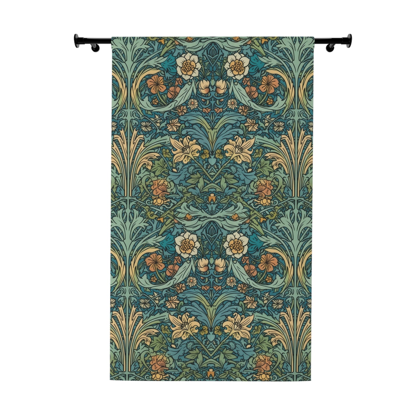 Aqua Victorian William Morris Style Window Curtains (1 Piece)