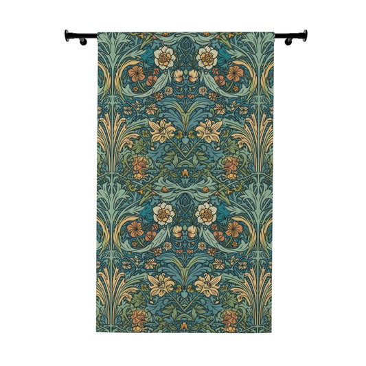 Aqua Victorian William Morris Style Window Curtains (1 Piece)
